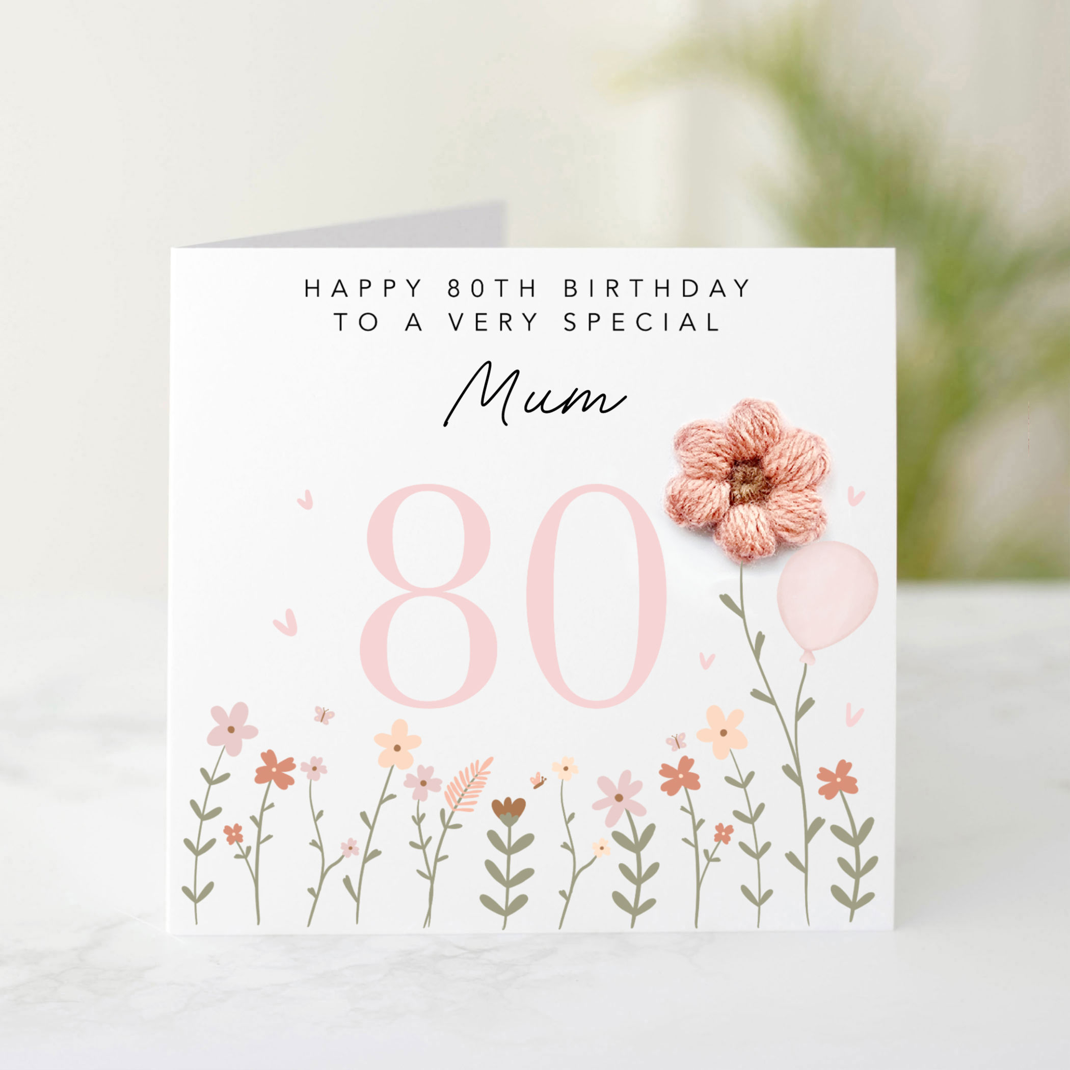 Mum 80th Birthday Card - Crochet Flower