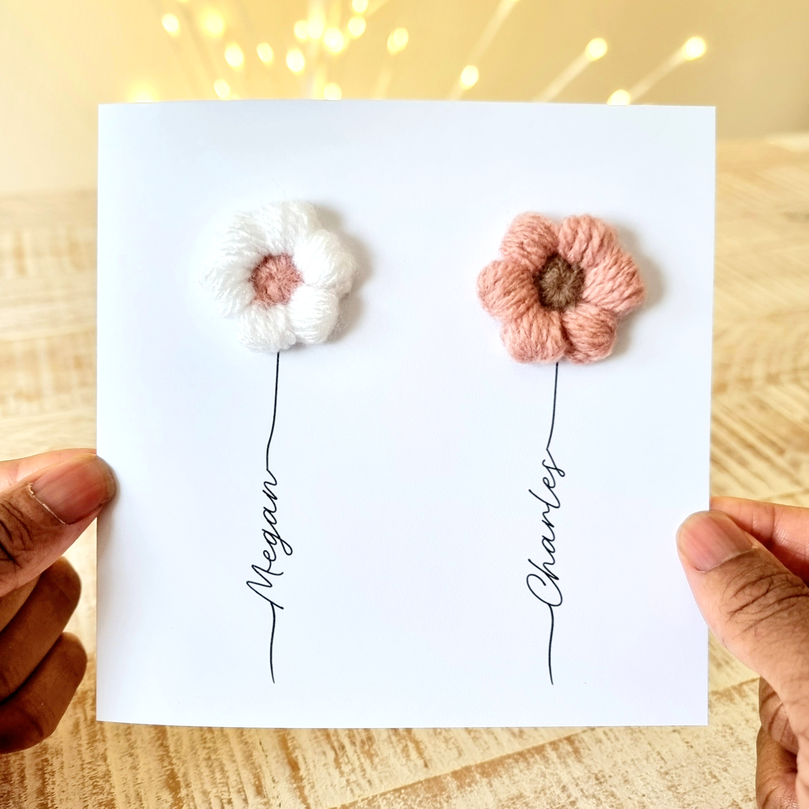 Personalised Couple Card - Crochet Puff Flower