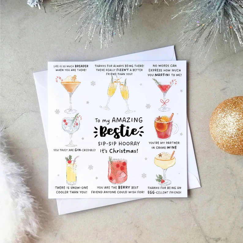 Bestie Christmas Card - Cocktail Puns