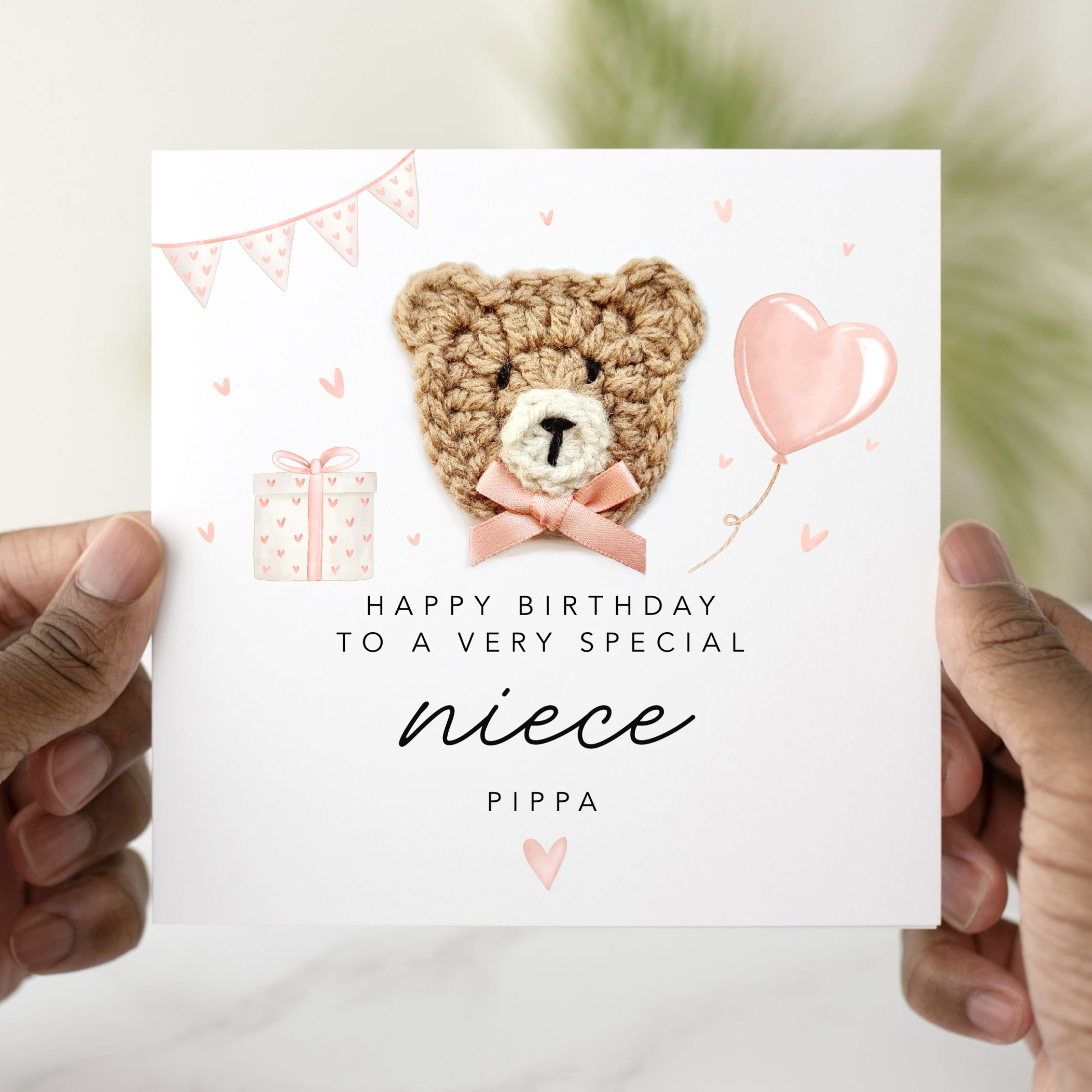 Personalised Niece Birthday Card - Crochet Bear
