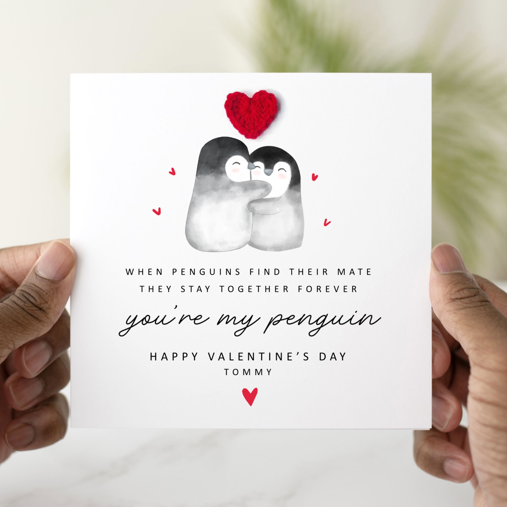 Penguin Valentine's Day Card - Crochet Heart