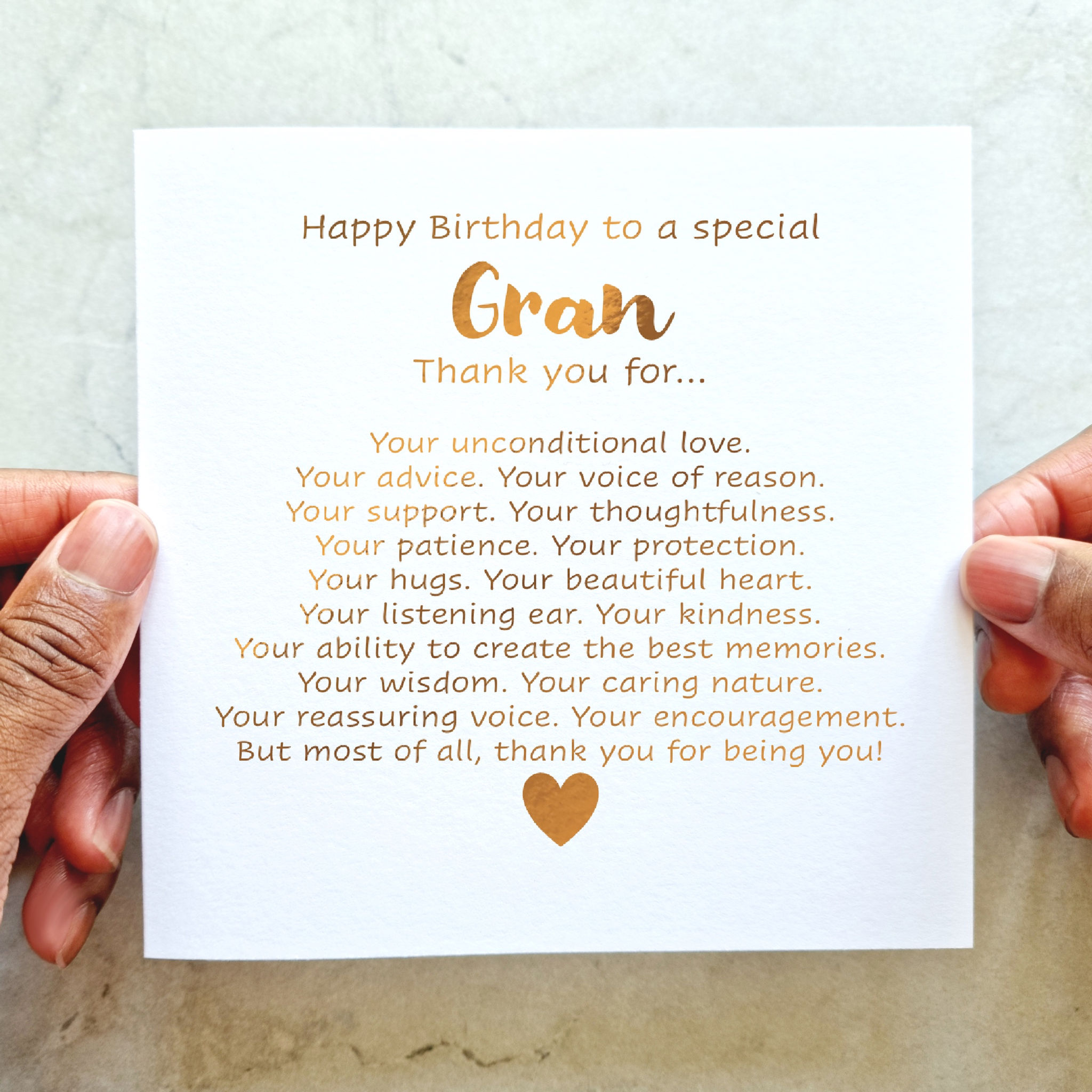 Poem Gran Birthday Card - Rose Gold Foil