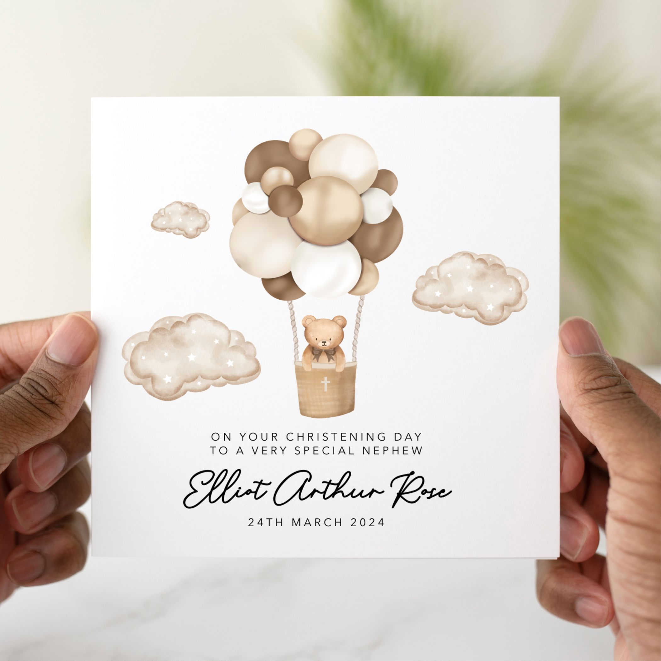 Personalised Nephew Christening Card - Hot Air Balloon
