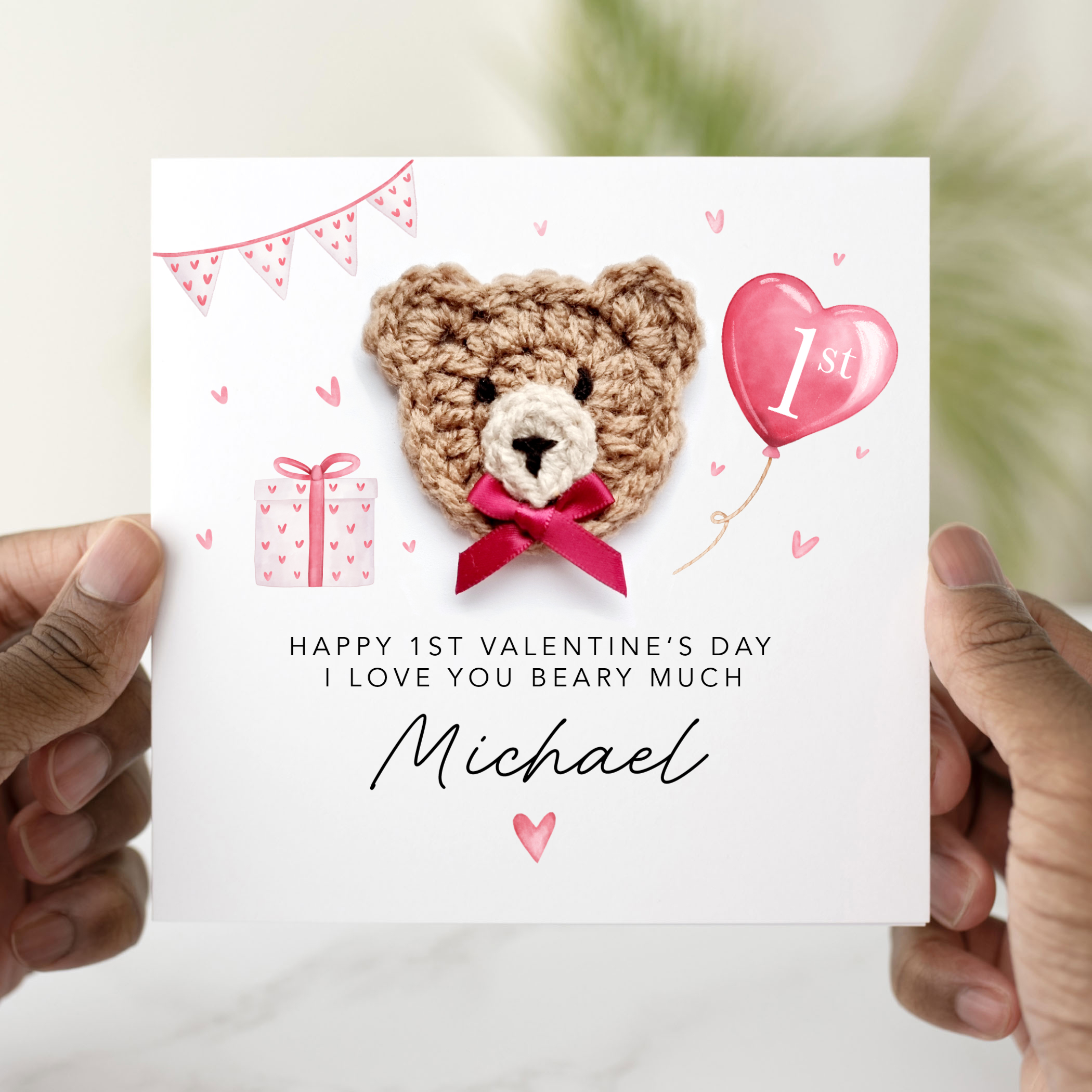 Personalised 1st Valentine's Day Card - Crochet Bear