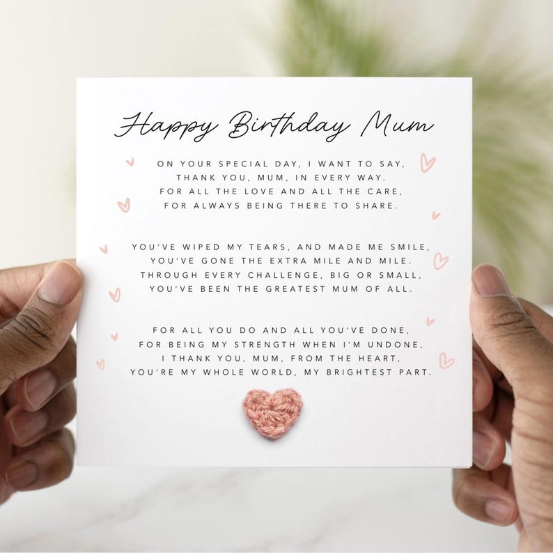 Special Mum Birthday Card - Crochet Heart