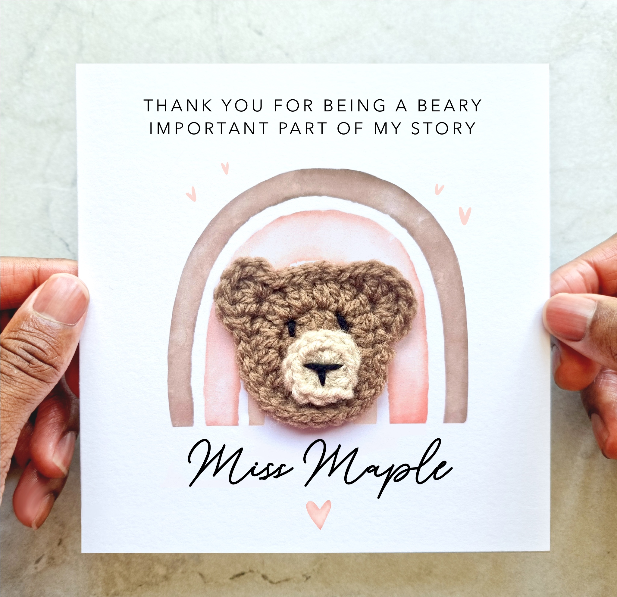 Personalised Thank You Teacher Card - Crochet Bear