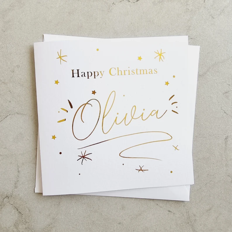 Personalised Name Christmas Card - Gold Foil