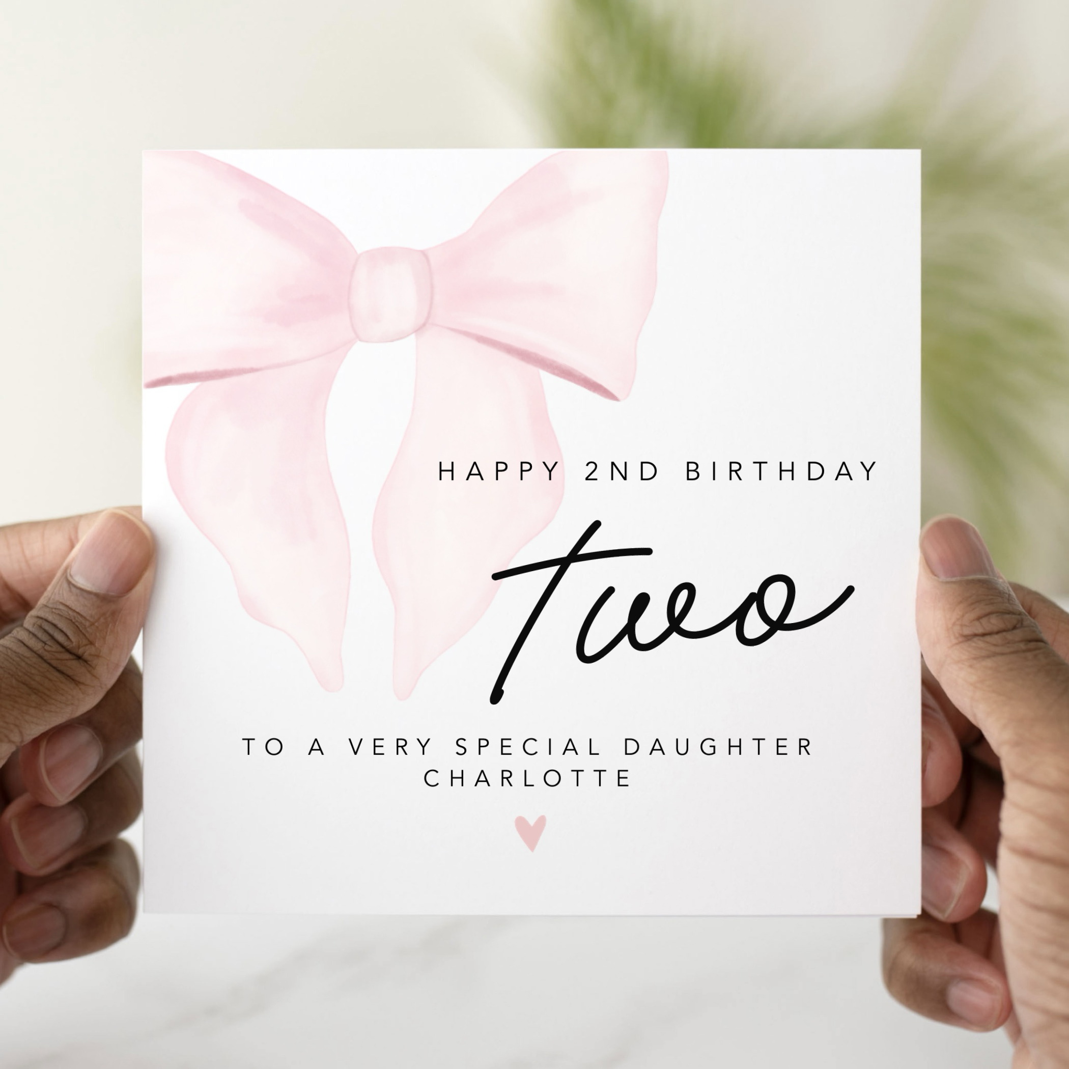 Personalised  Daughter 2nd Birthday Card - Bow Design