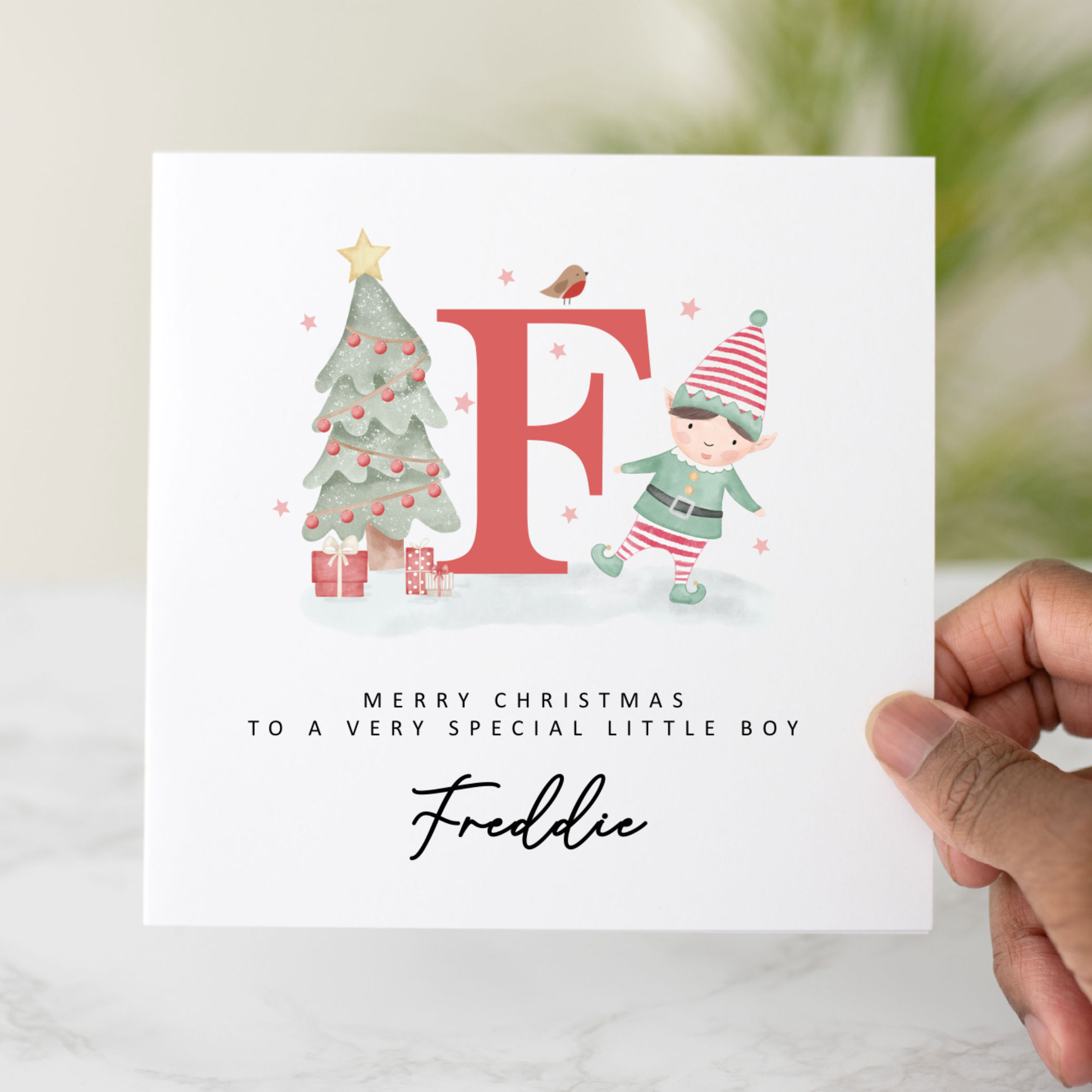 Personalised Little Boy Christmas Card - Red Letter