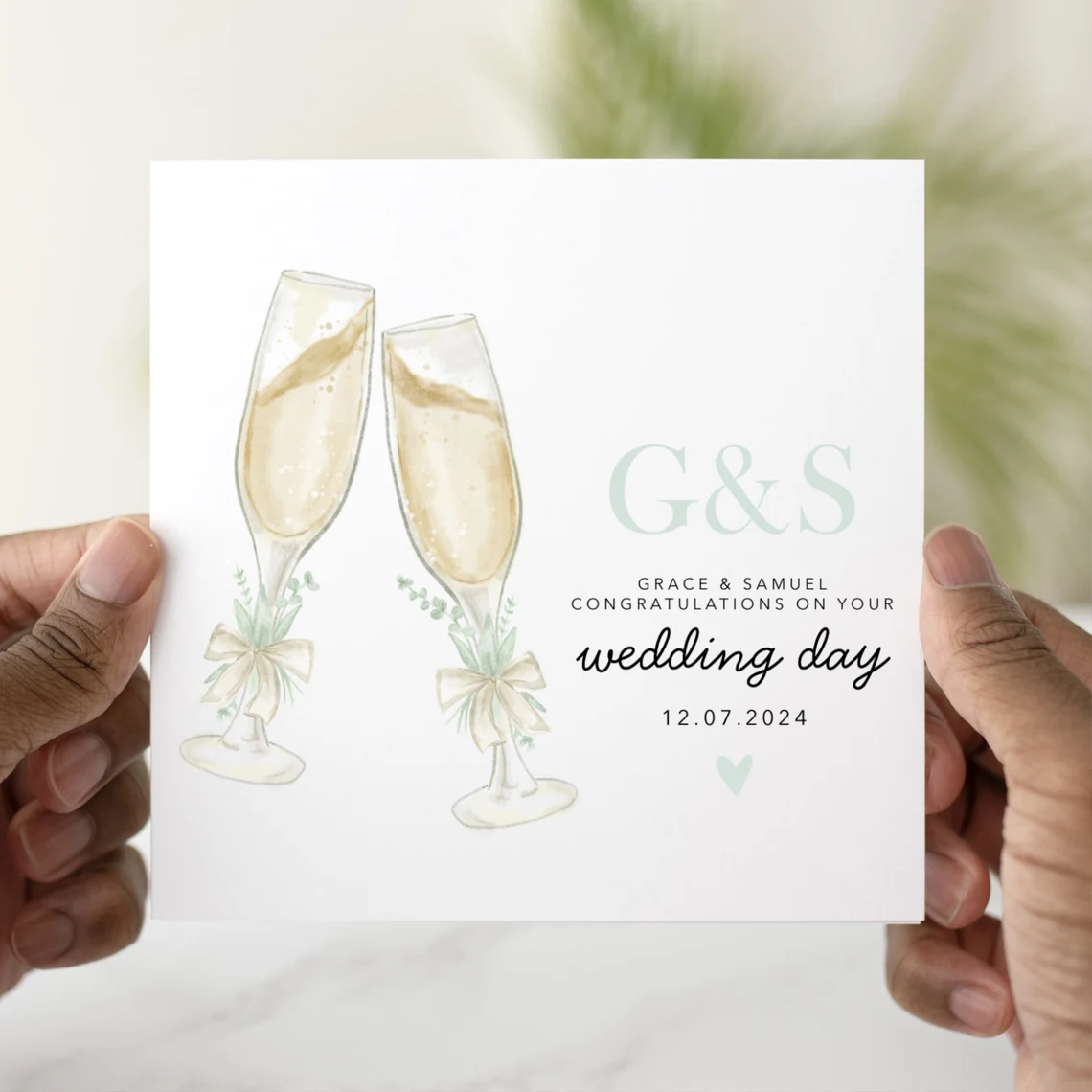 Personalised Wedding Day Card - Initial Flutes