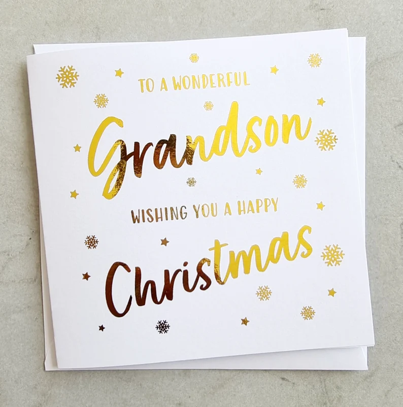 Grandson Christmas Card - Gold Foil