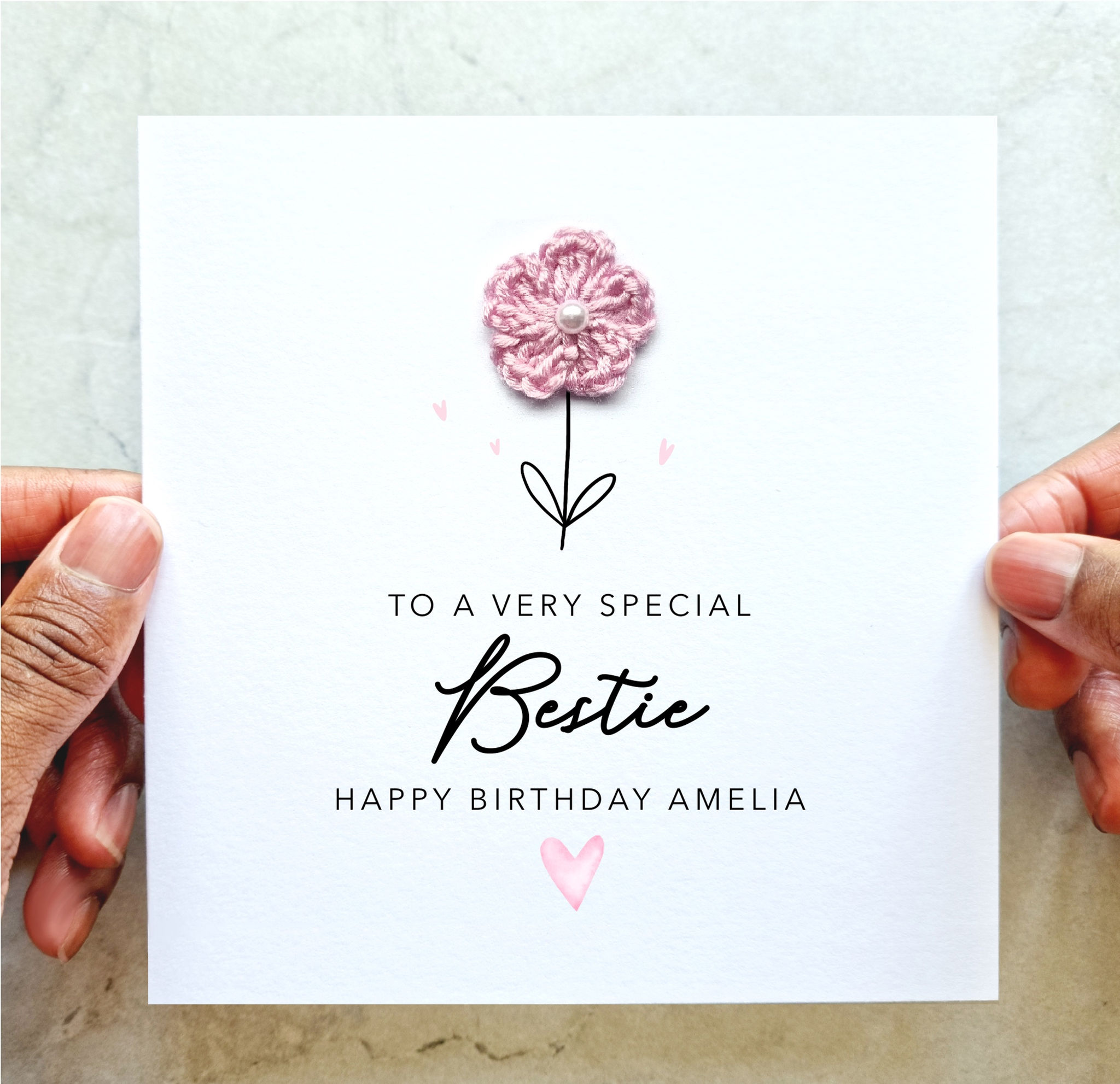 Personalised Bestie Birthday Card - Crochet Flower
