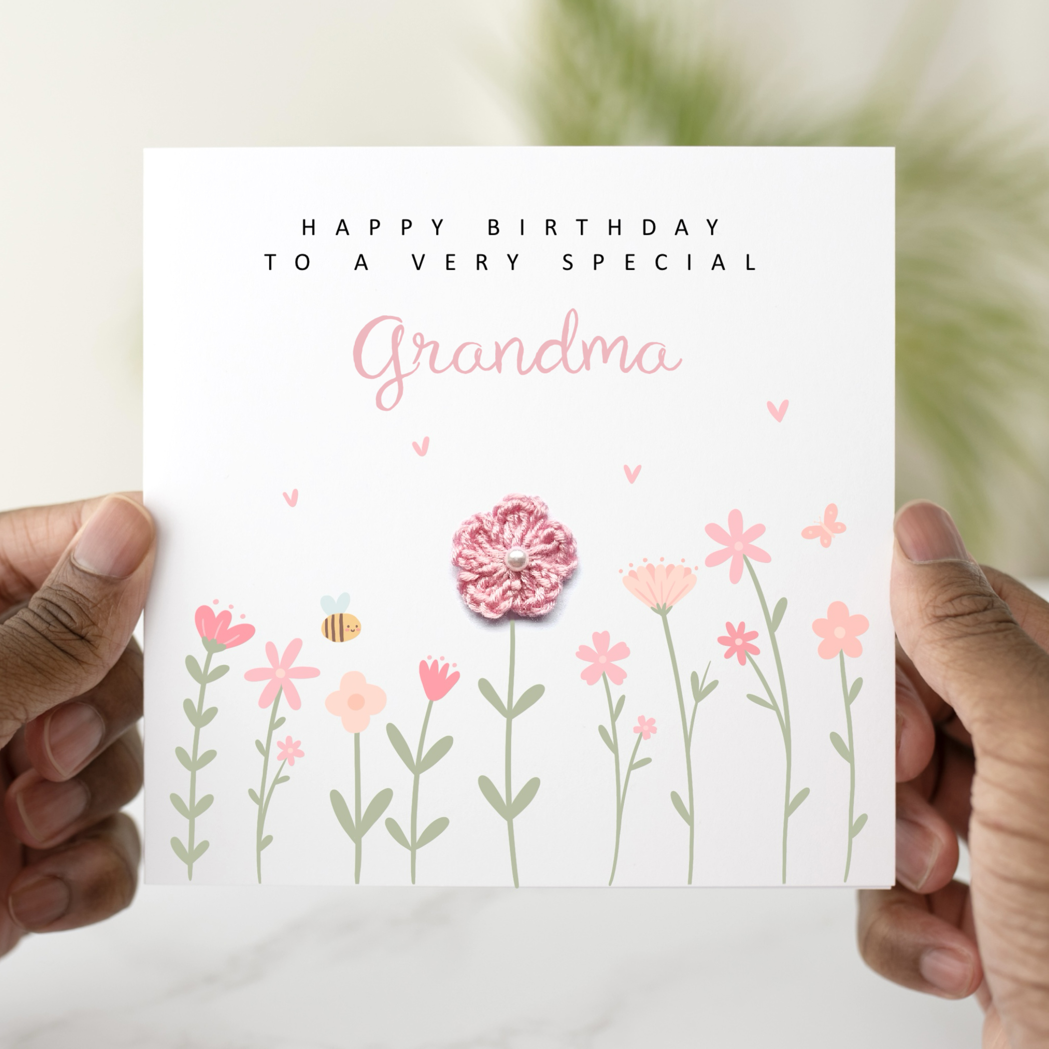 Cute Grandma Birthday Card - Crochet Flower