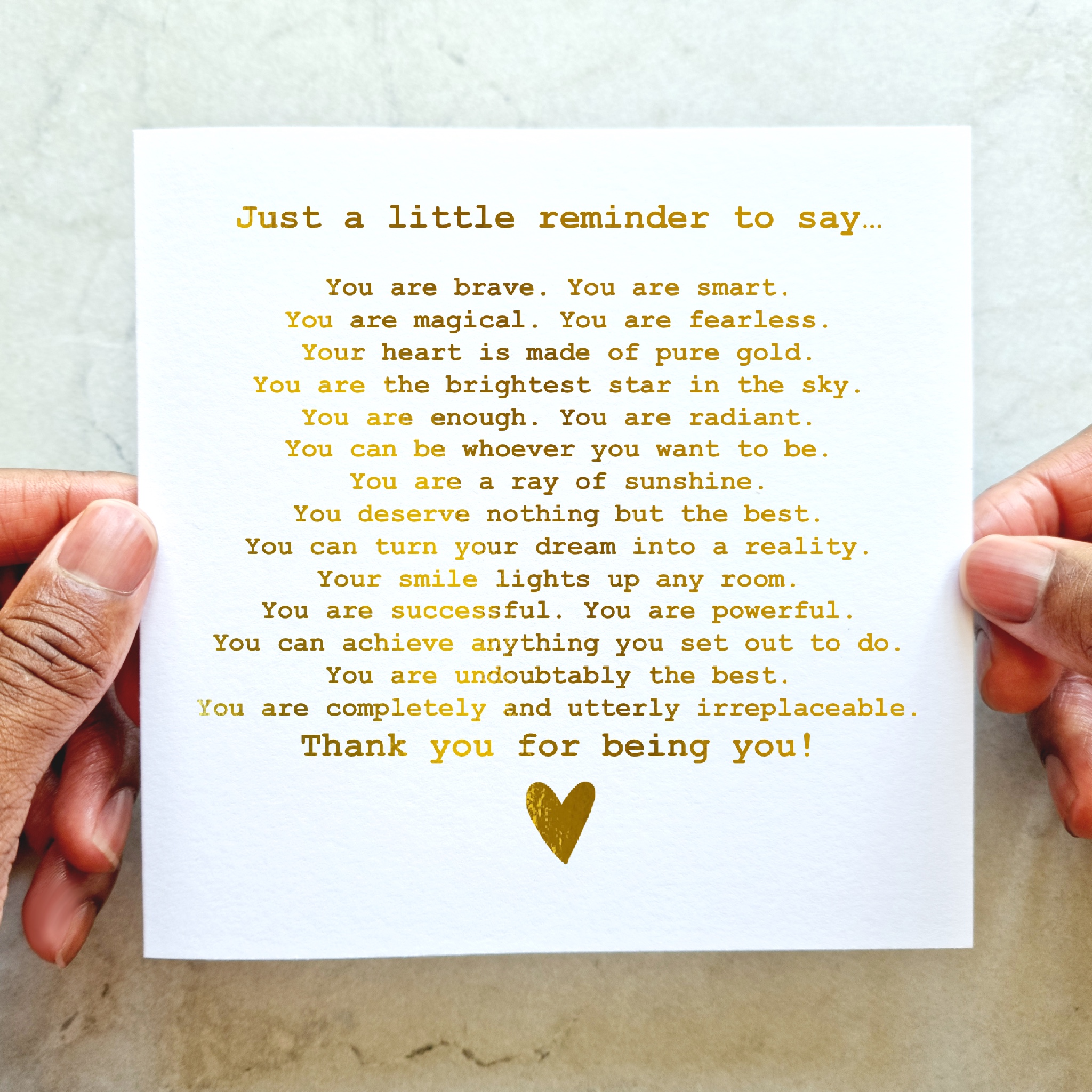 Reminder Poem Motivational Card - Gold Foil