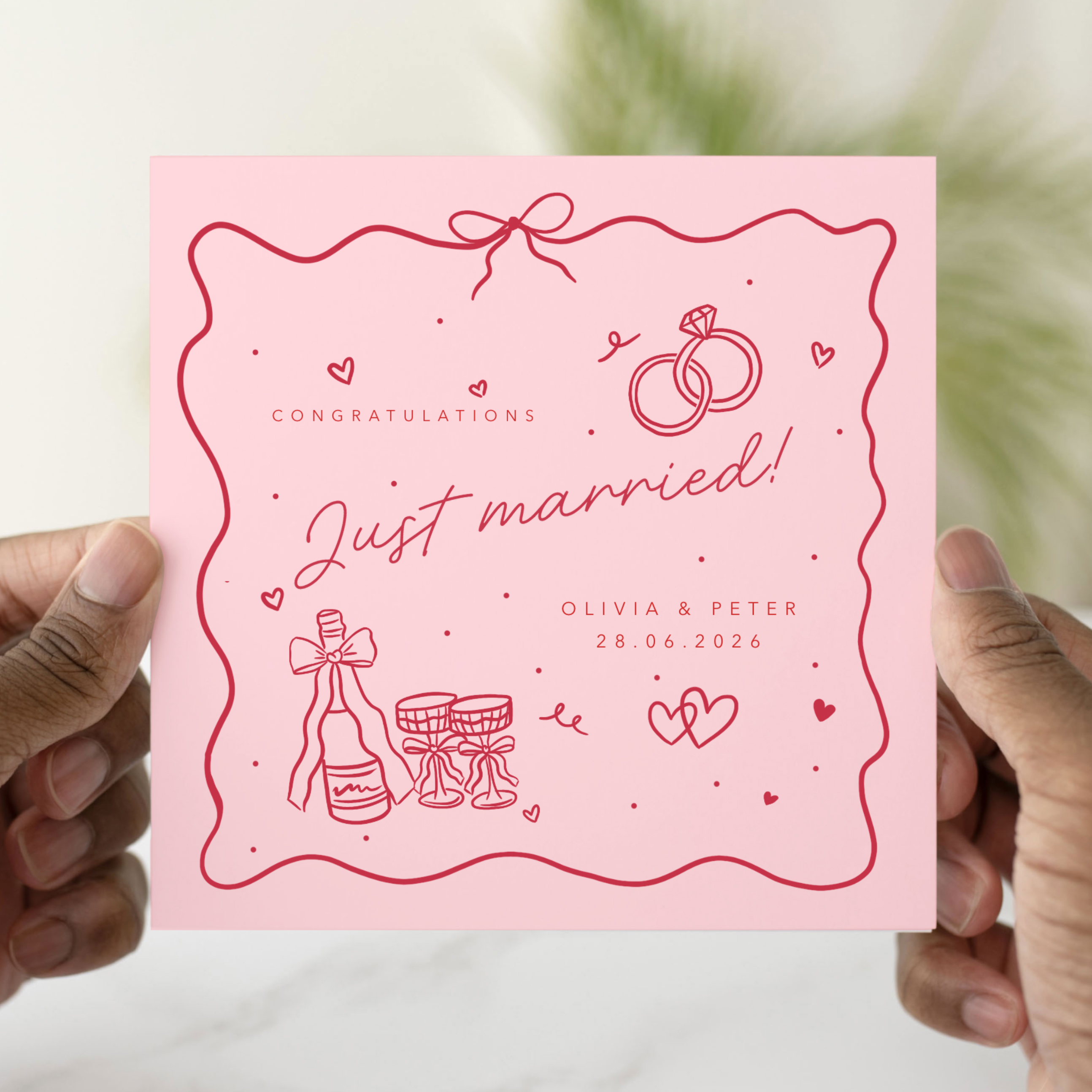 Personalised Pink Wedding Day Card - Just Married