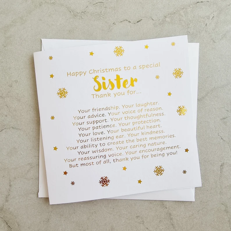 Poem Sister Christmas Card - Gold Foil