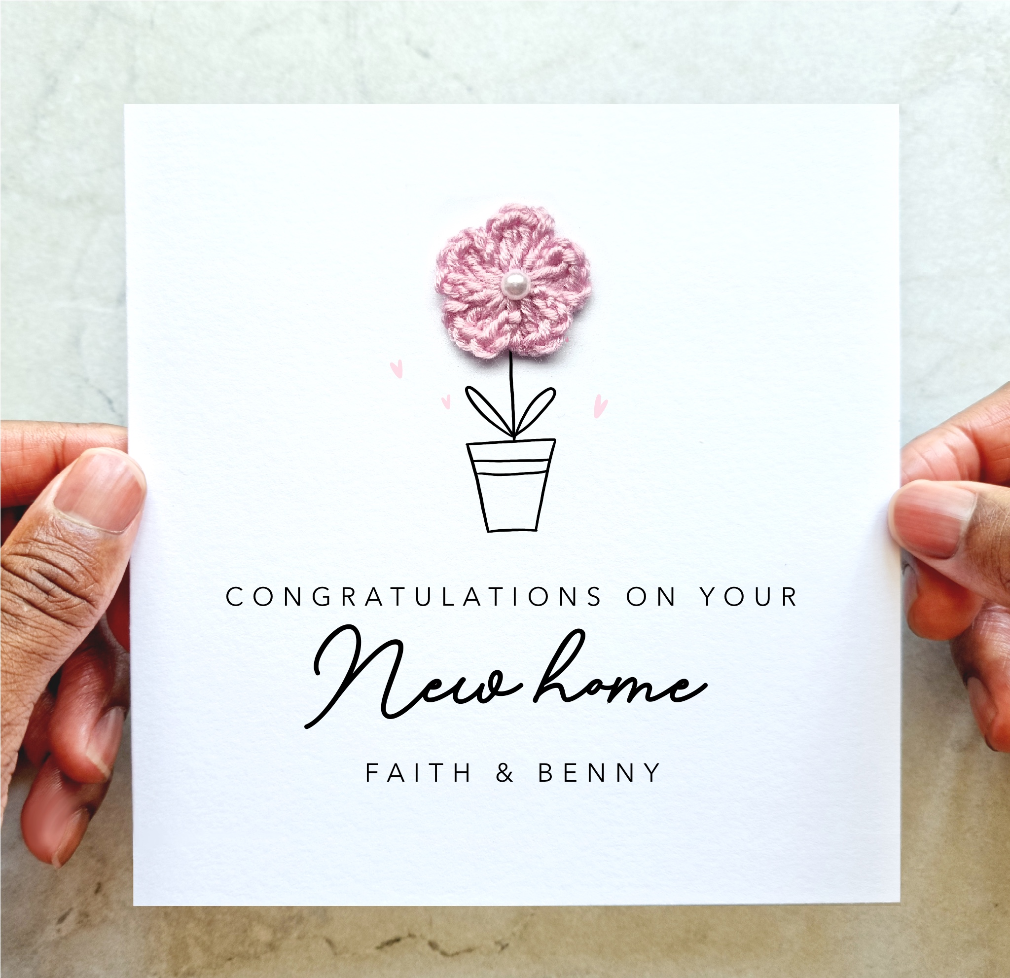 Personalised New Home Card - Crochet Flower