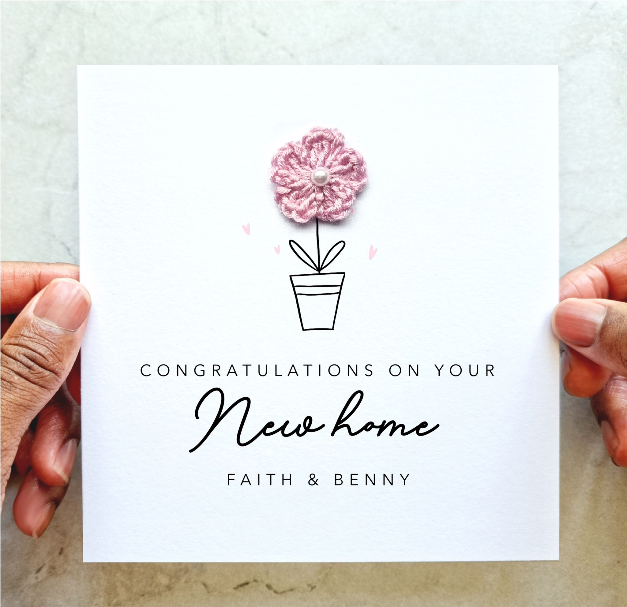 Personalised New Home Card - Crochet Flower