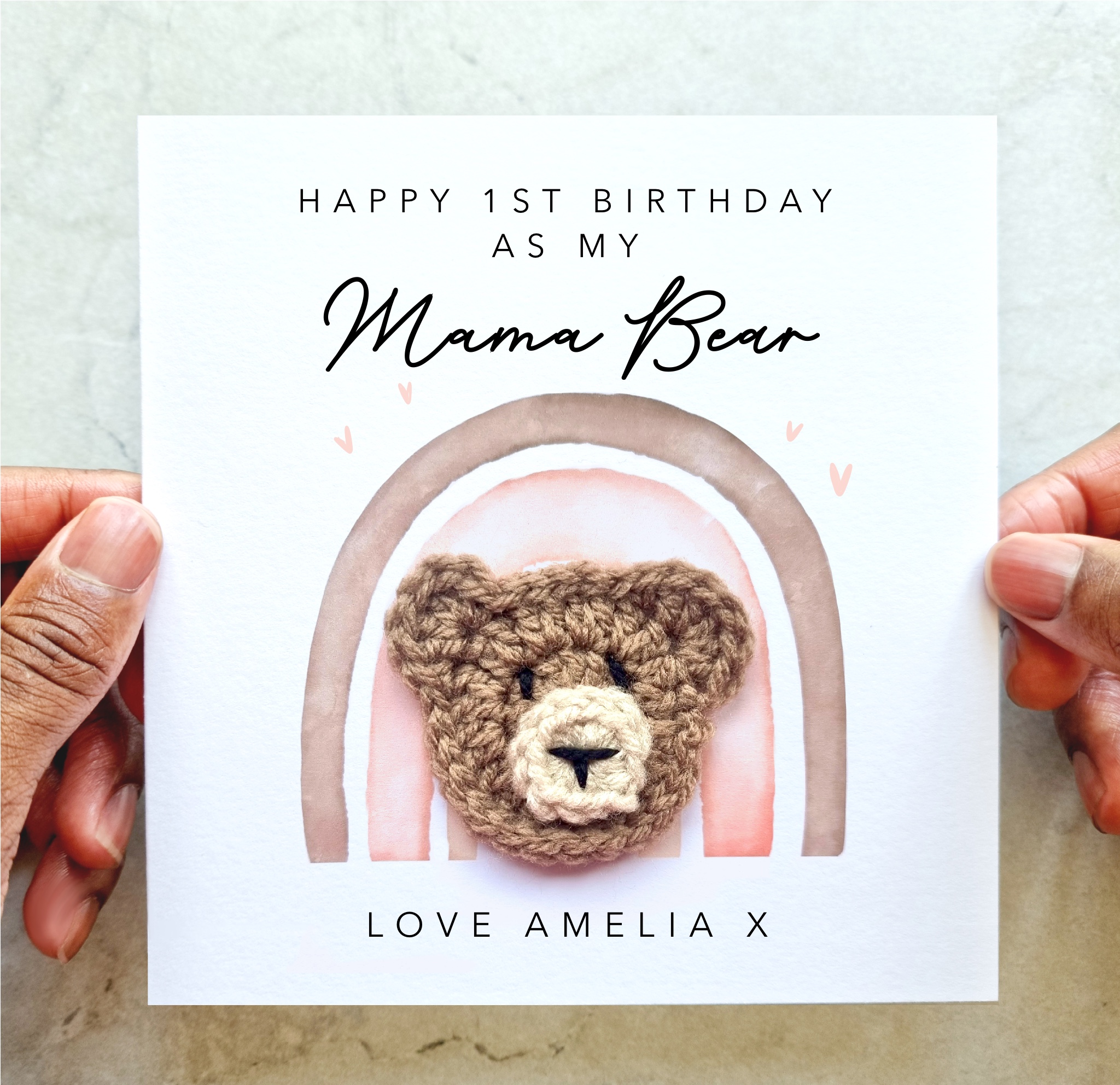 1st Birthday As My Mama Bear Birthday Card - Crochet Bear