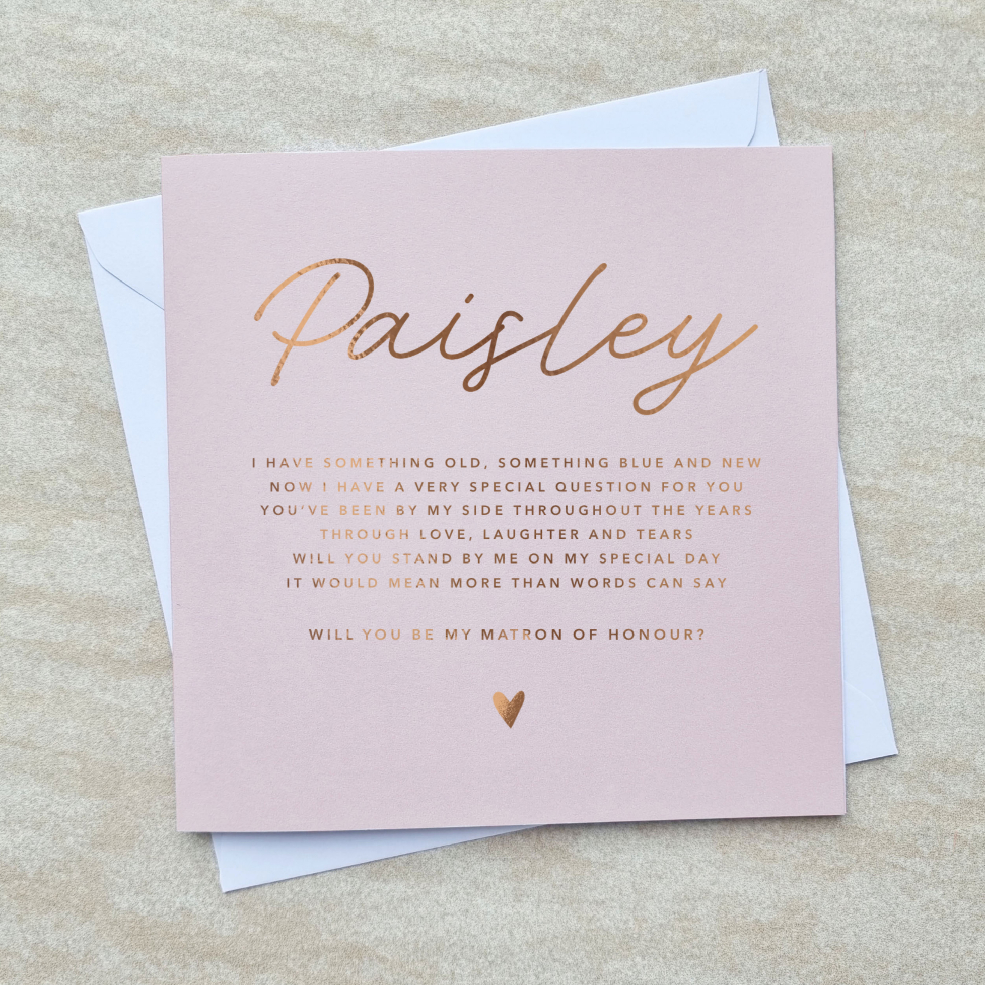 Personalised Will You Be My Matron Of Honour Card - Rose Gold Foil