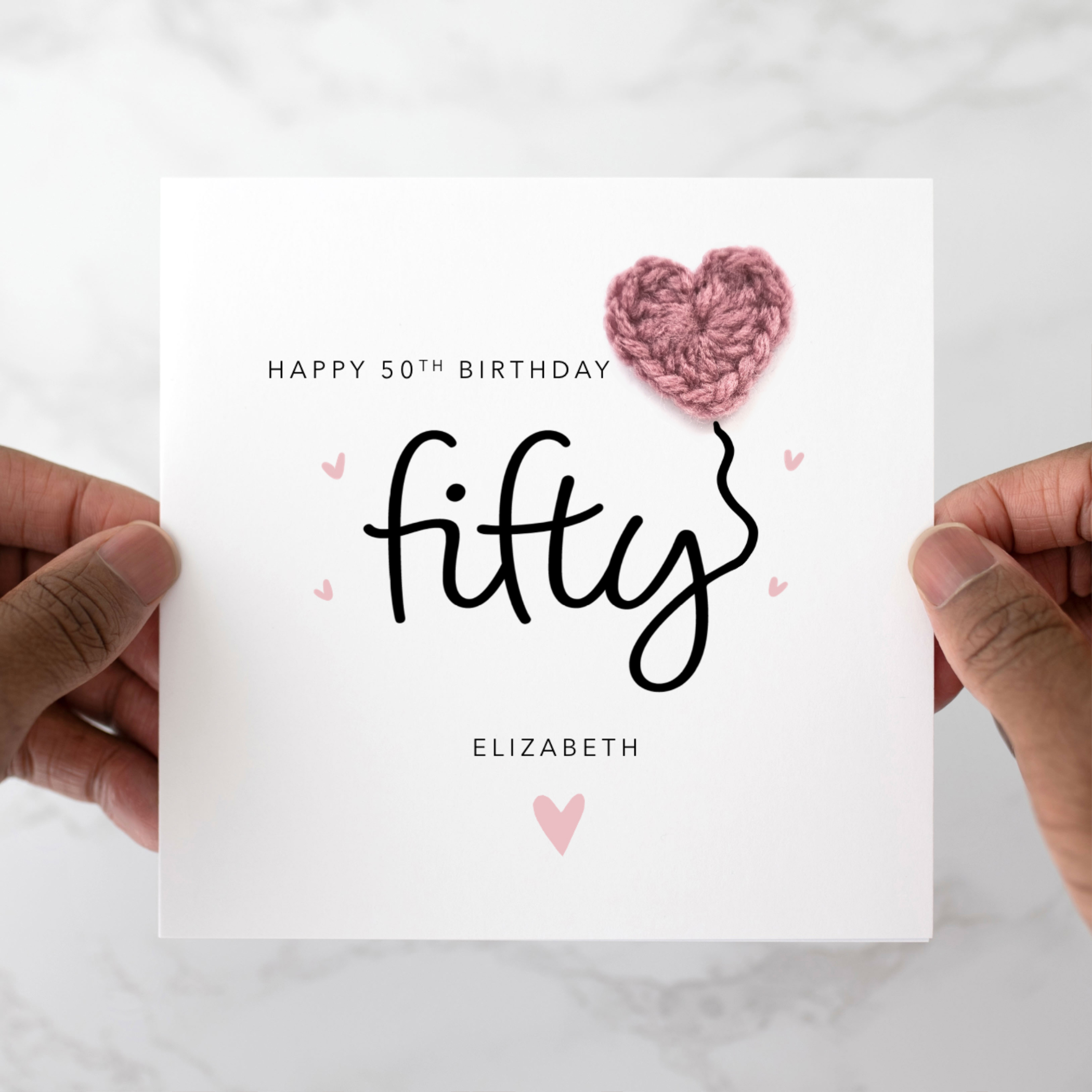 Personalised 50th Birthday Card - Crochet Heart