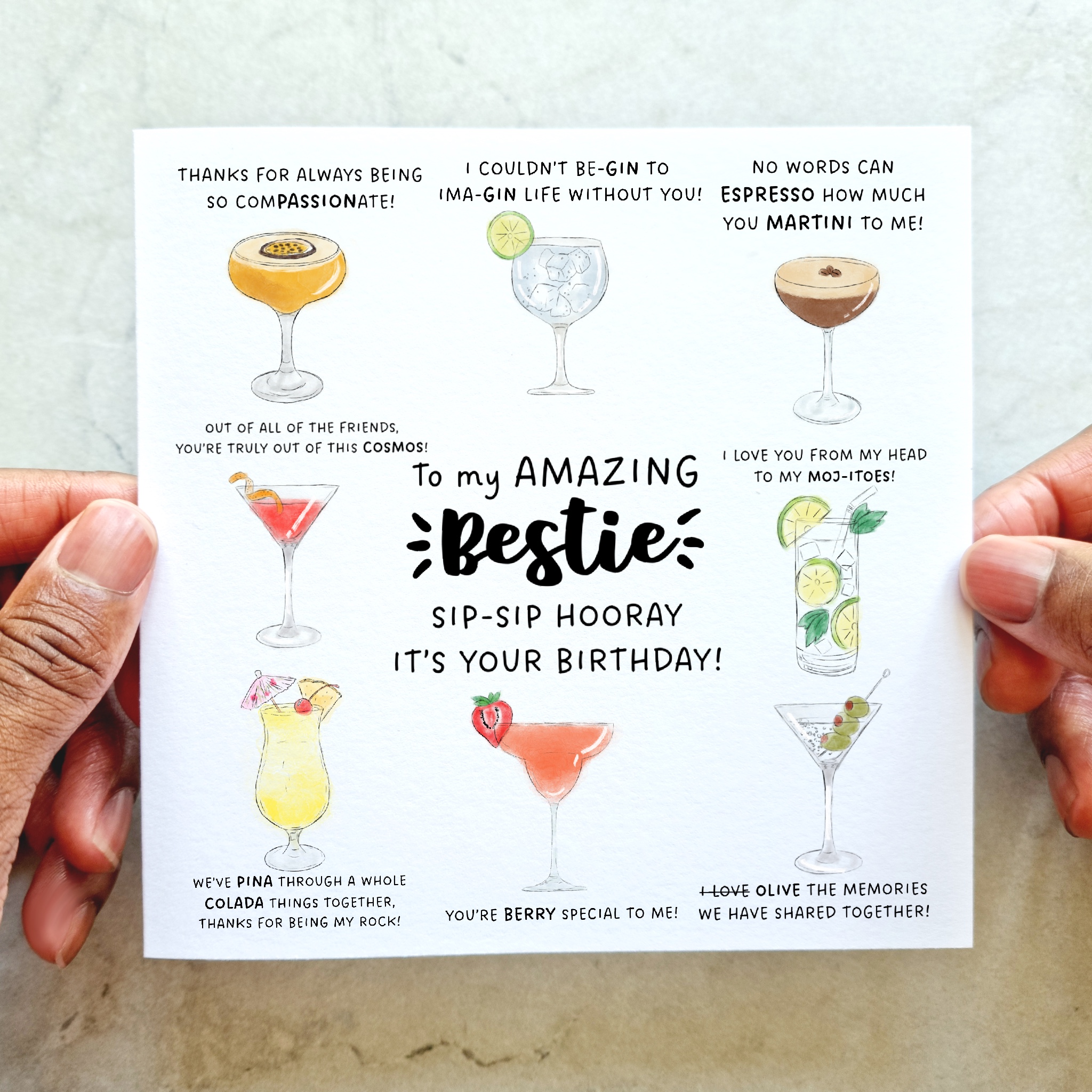 Bestie Cocktail Birthday Card - Best Friend
