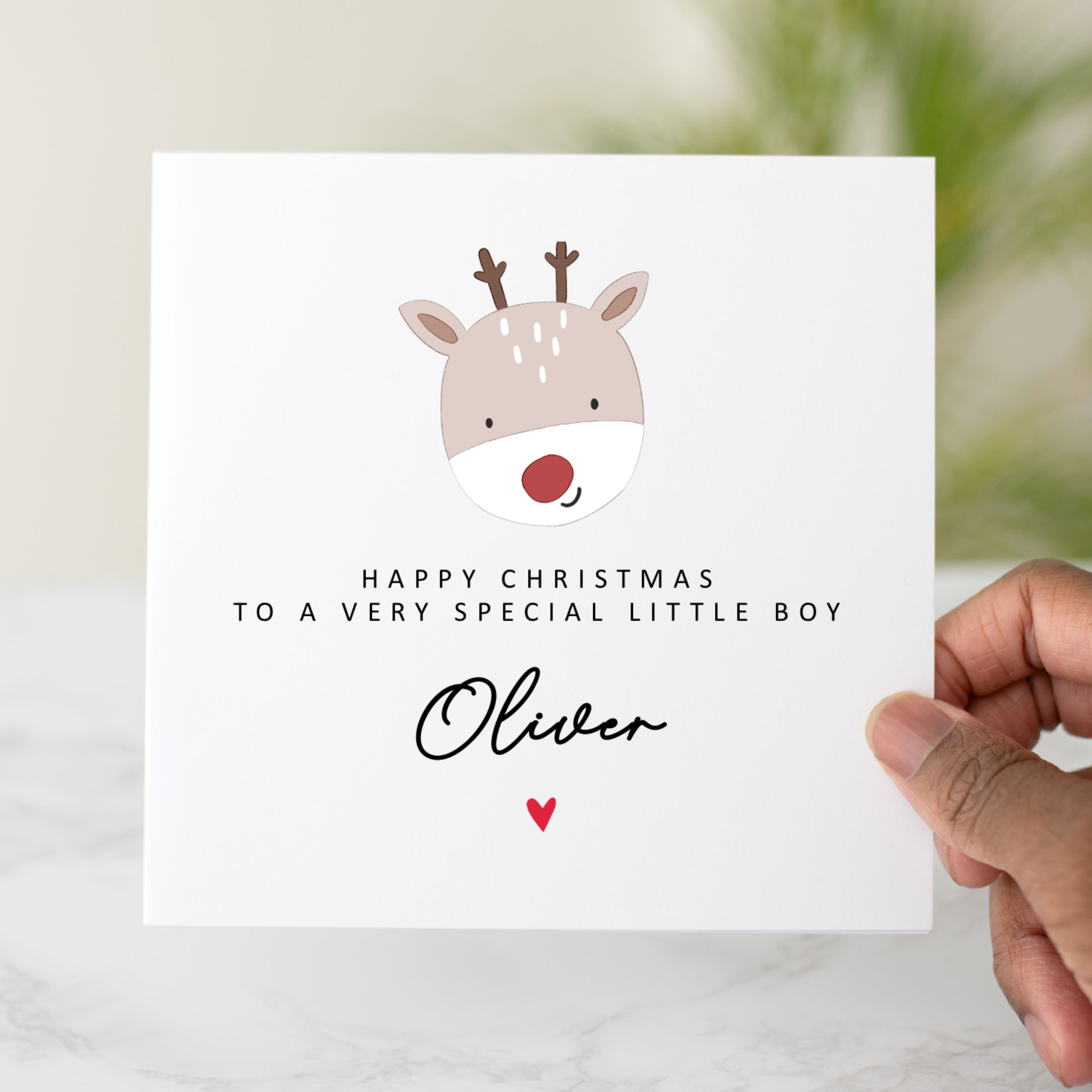 Personalised Little Boy Christmas Card - Reindeer
