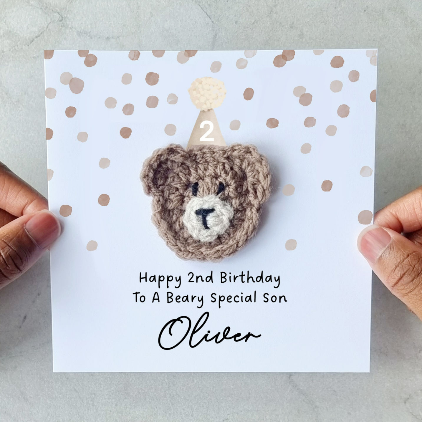 Personalised Son 2nd Birthday Card - Crochet Bear