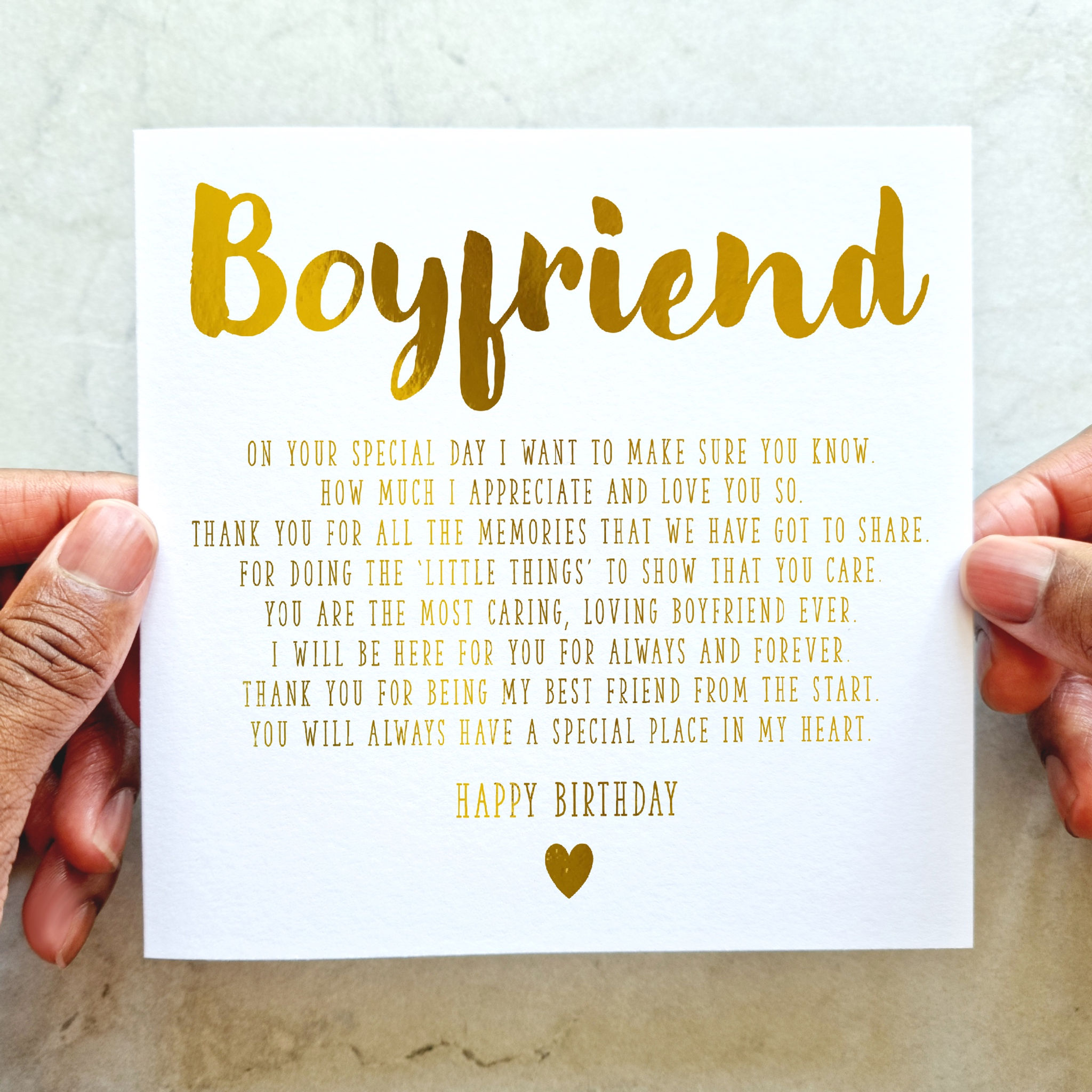 Boyfriend Birthday Card - Verse - Gold Foil