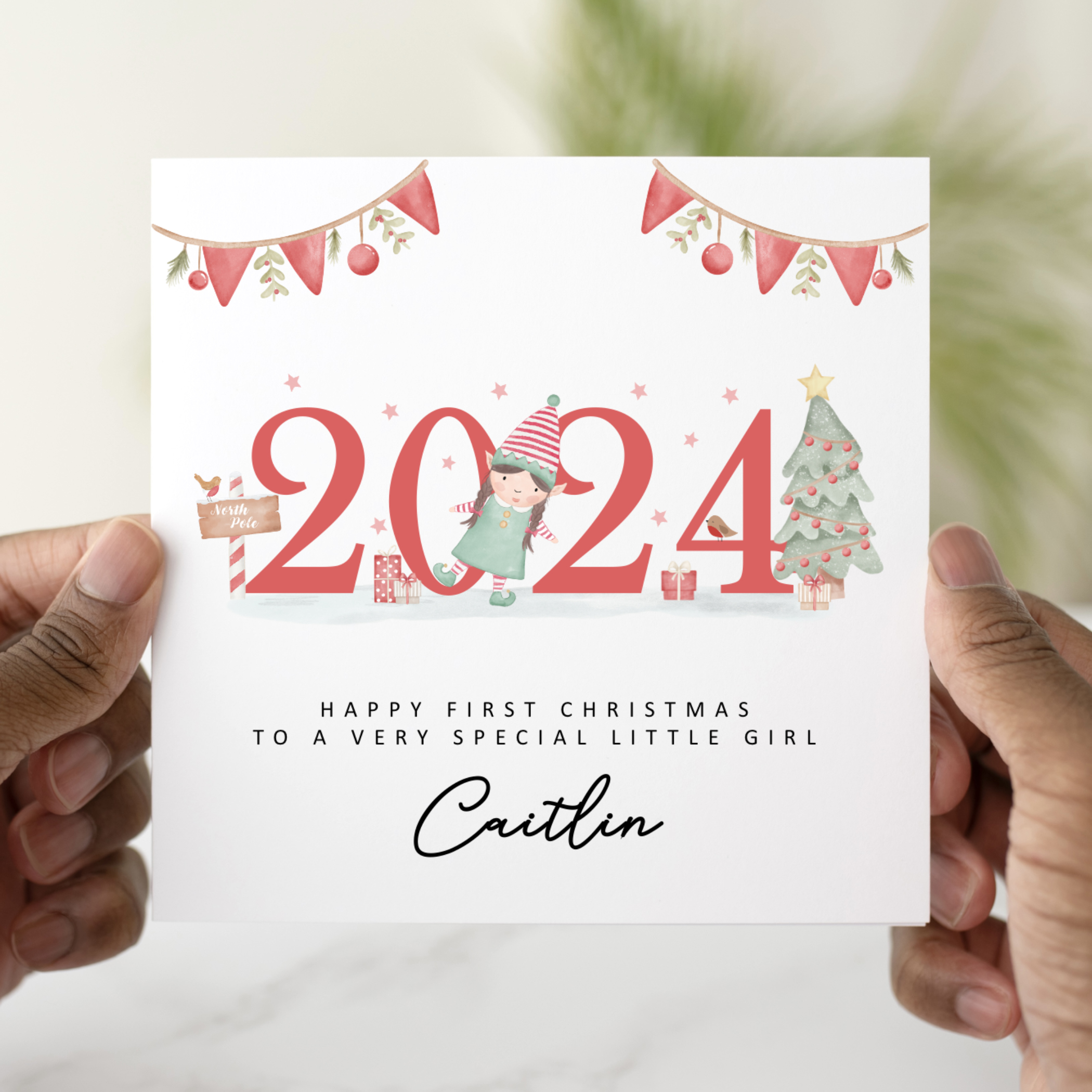 Personalised Little Girl 1st Christmas Card