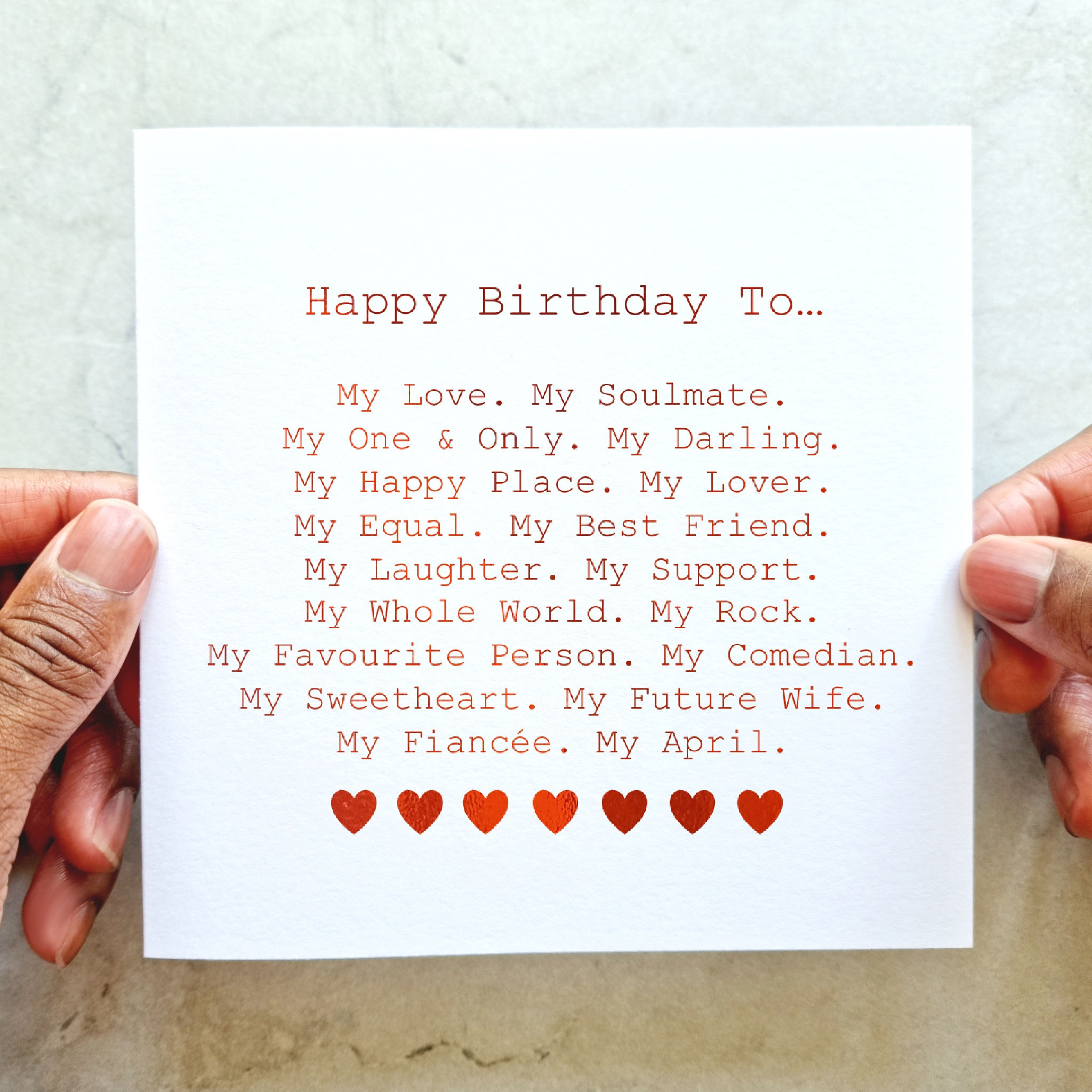 Personalised My Fiancée Birthday Card - Red Foil