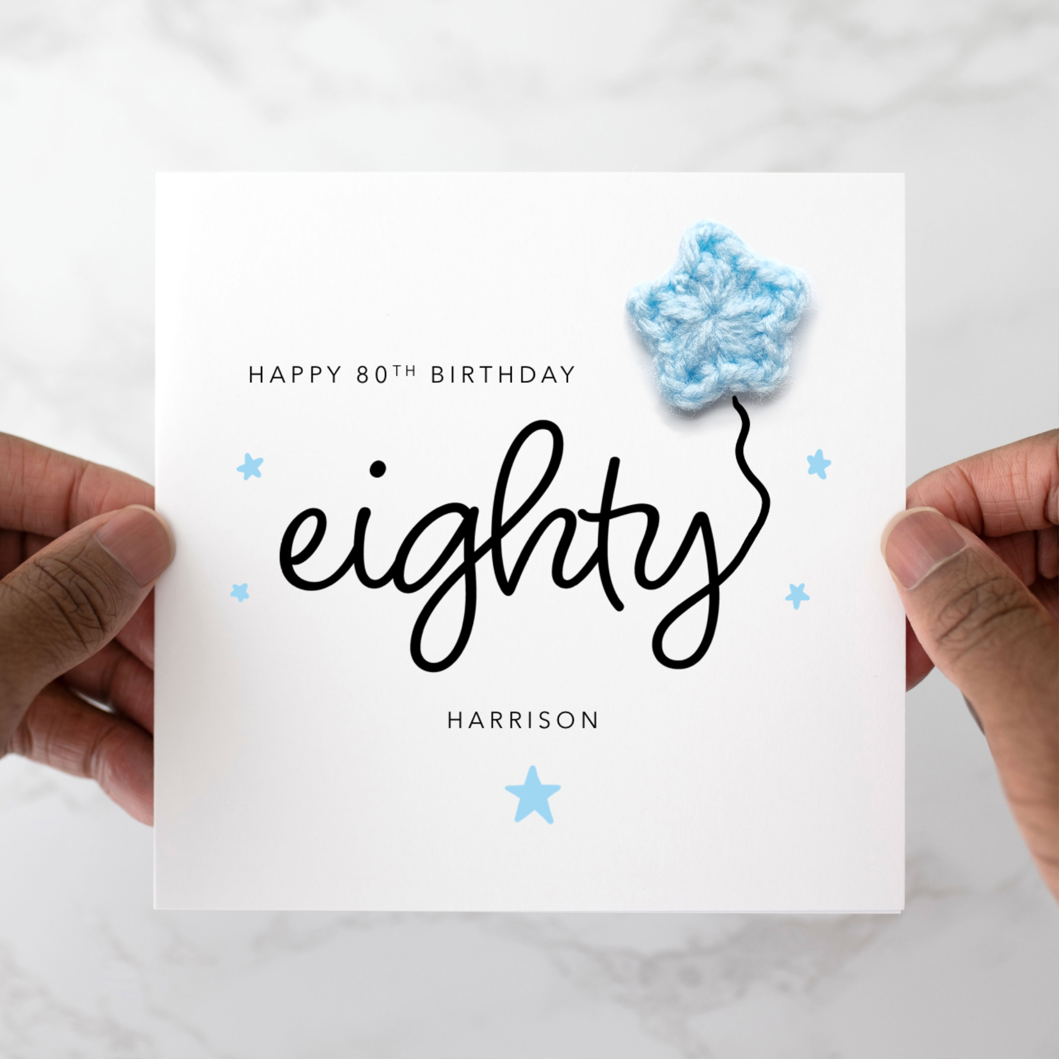 Personalised 80th Birthday Card - Crochet Star