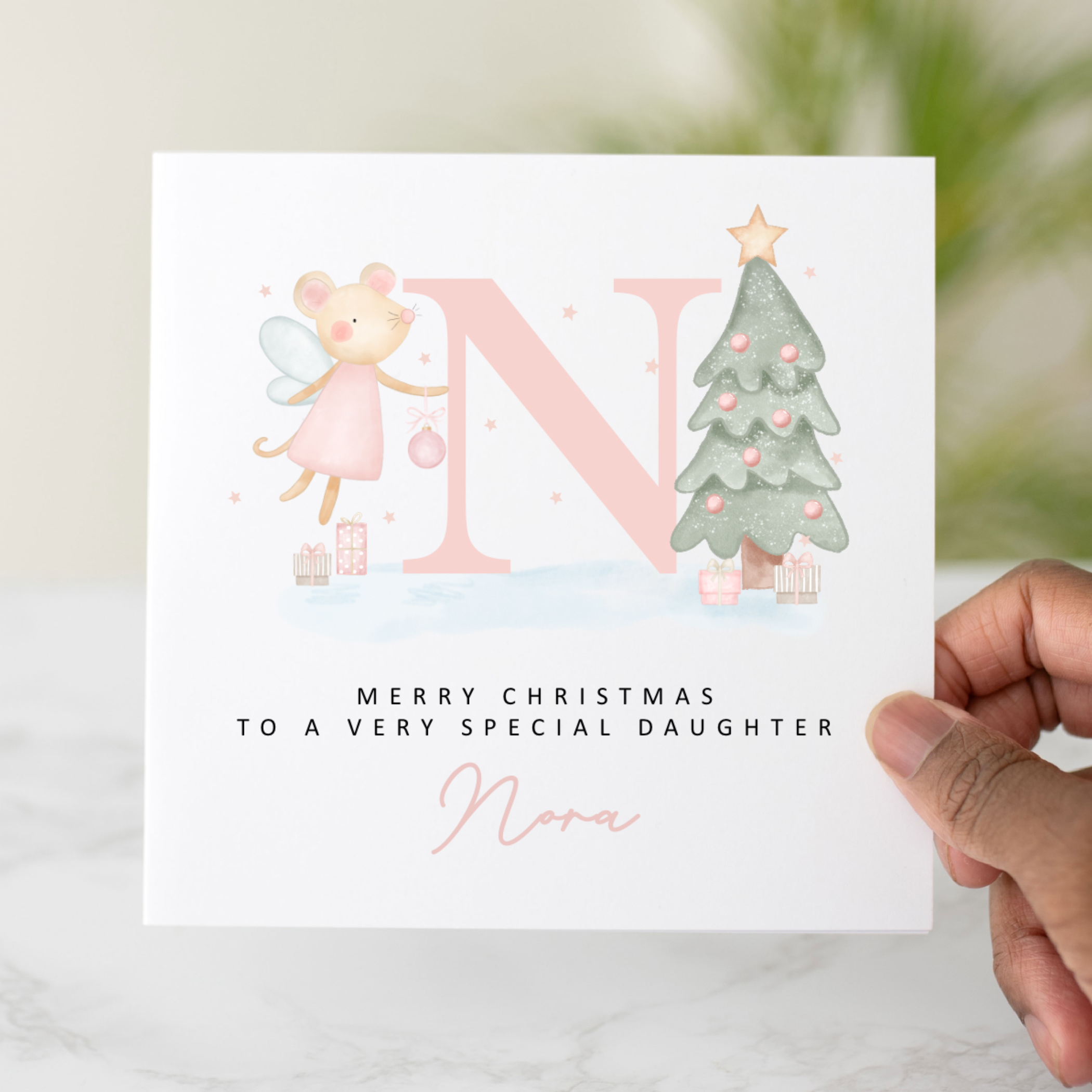 Personalised Daughter Christmas Card - Pink Letter