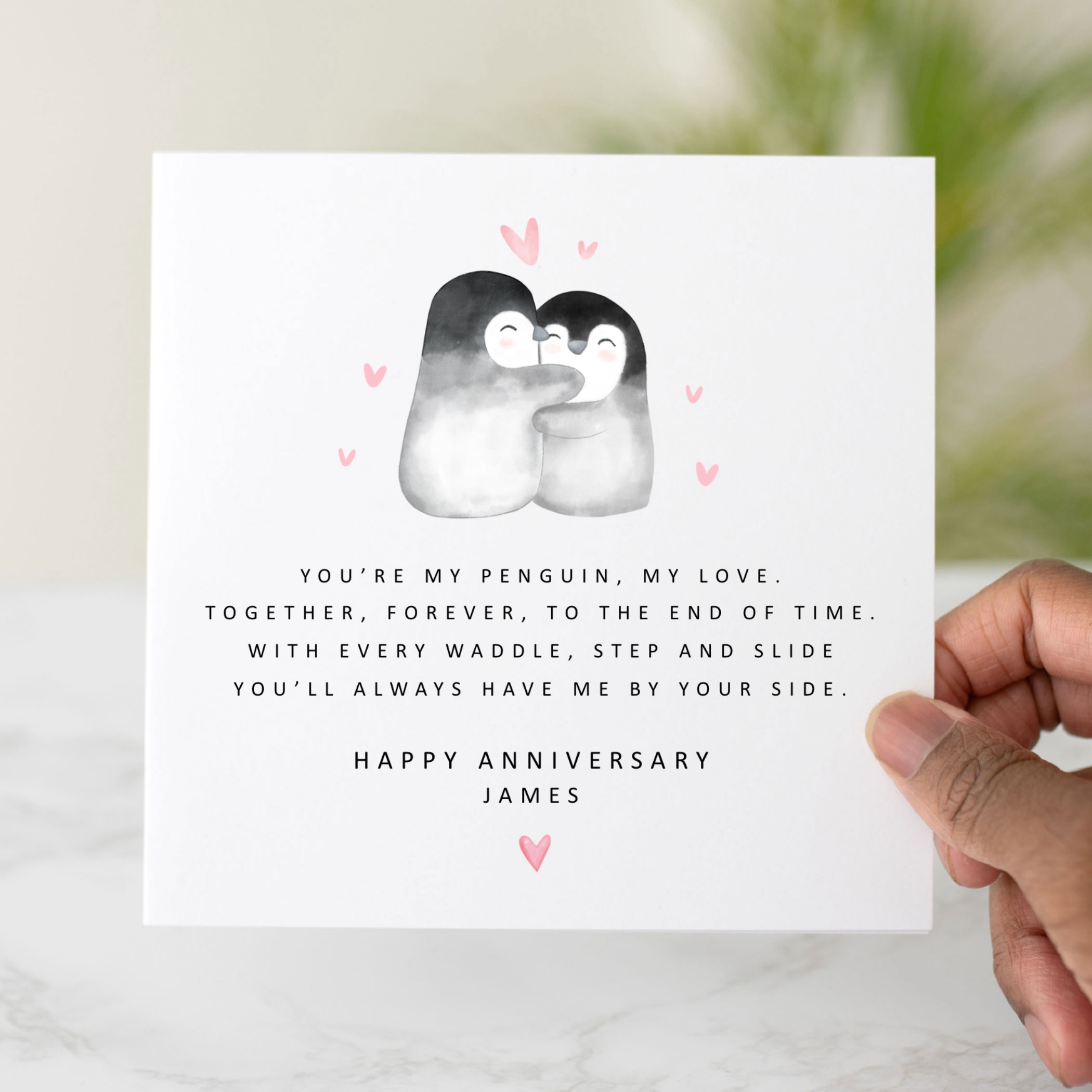 Personalised Poem Penguin Anniversary Card