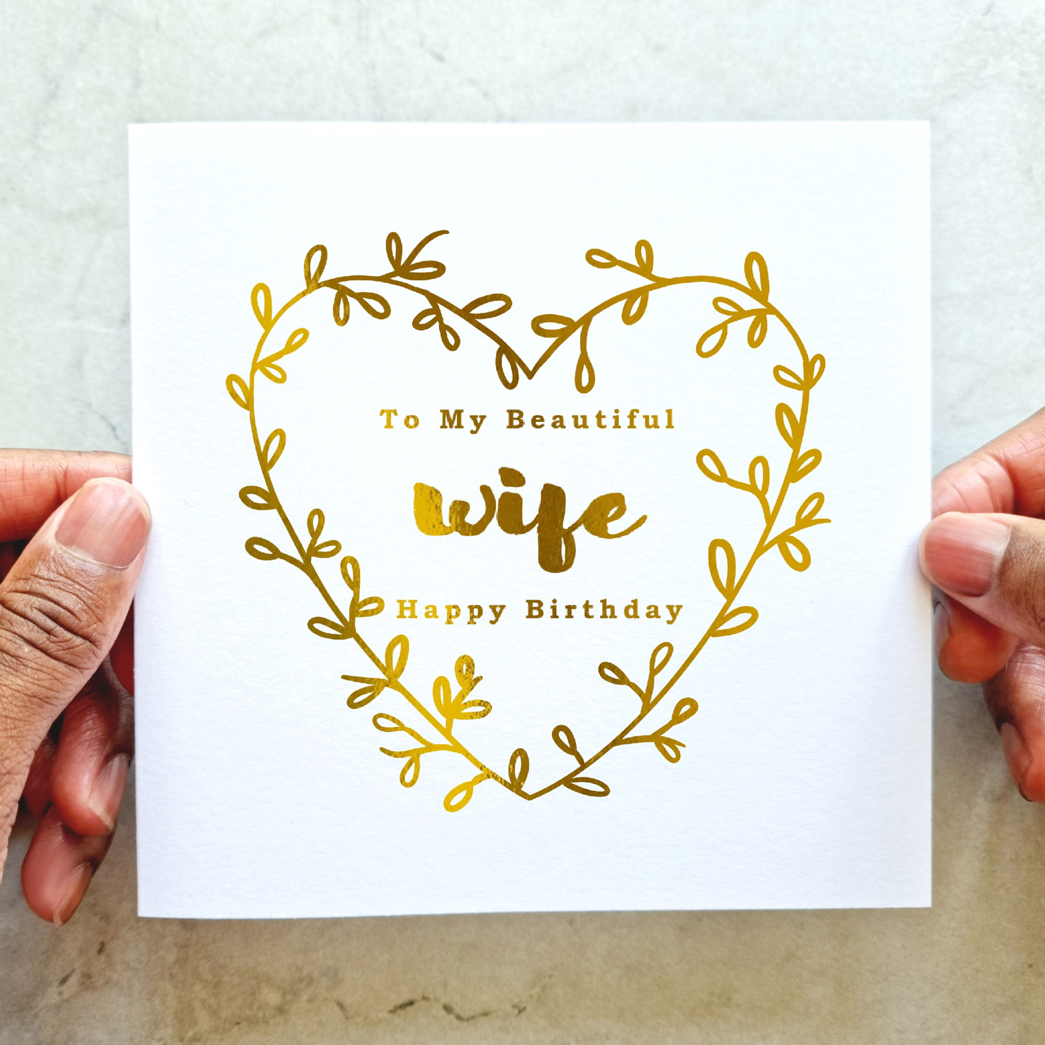 Wife Birthday Card - Wreath - Gold Foil