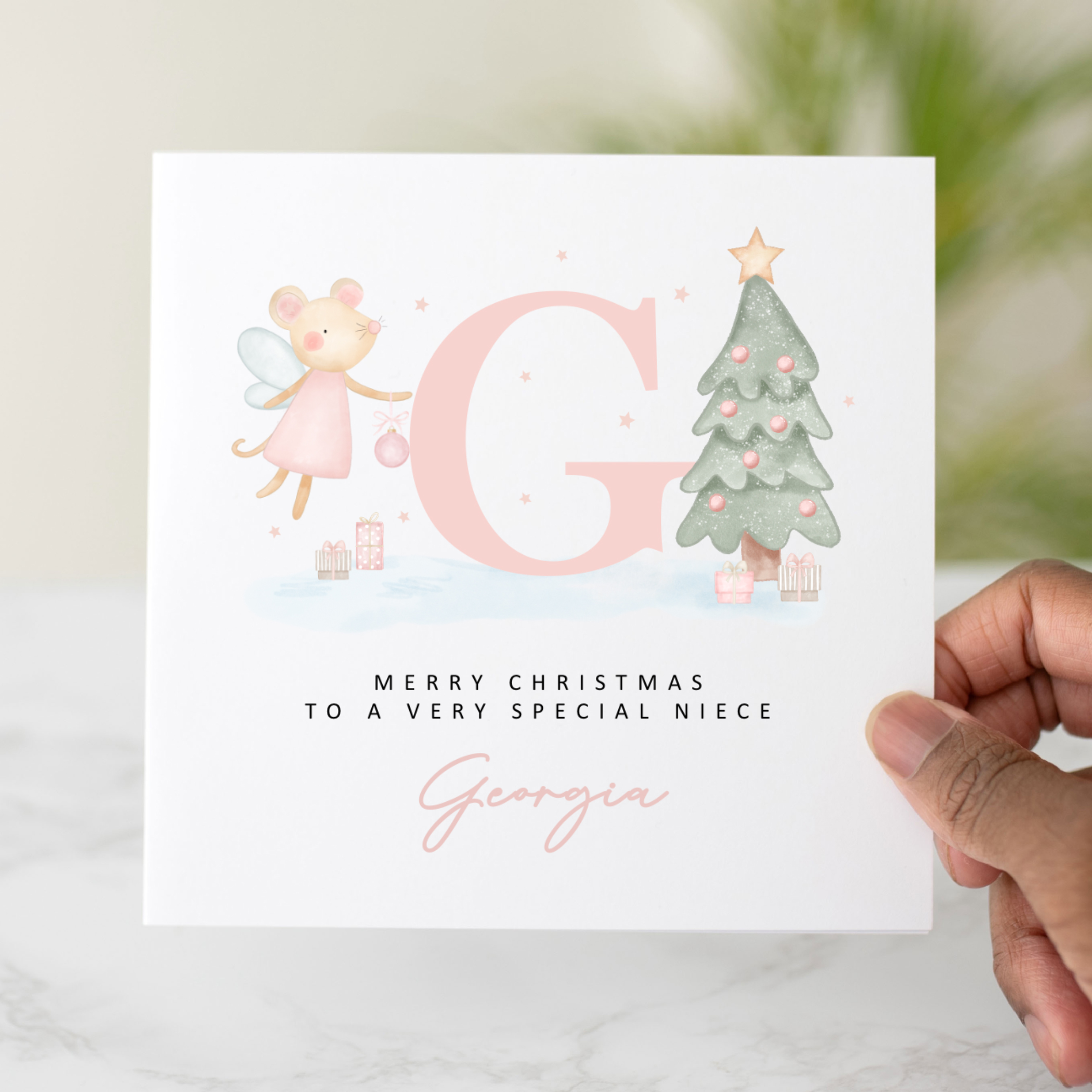 Personalised Niece Christmas Card - Pink Letter