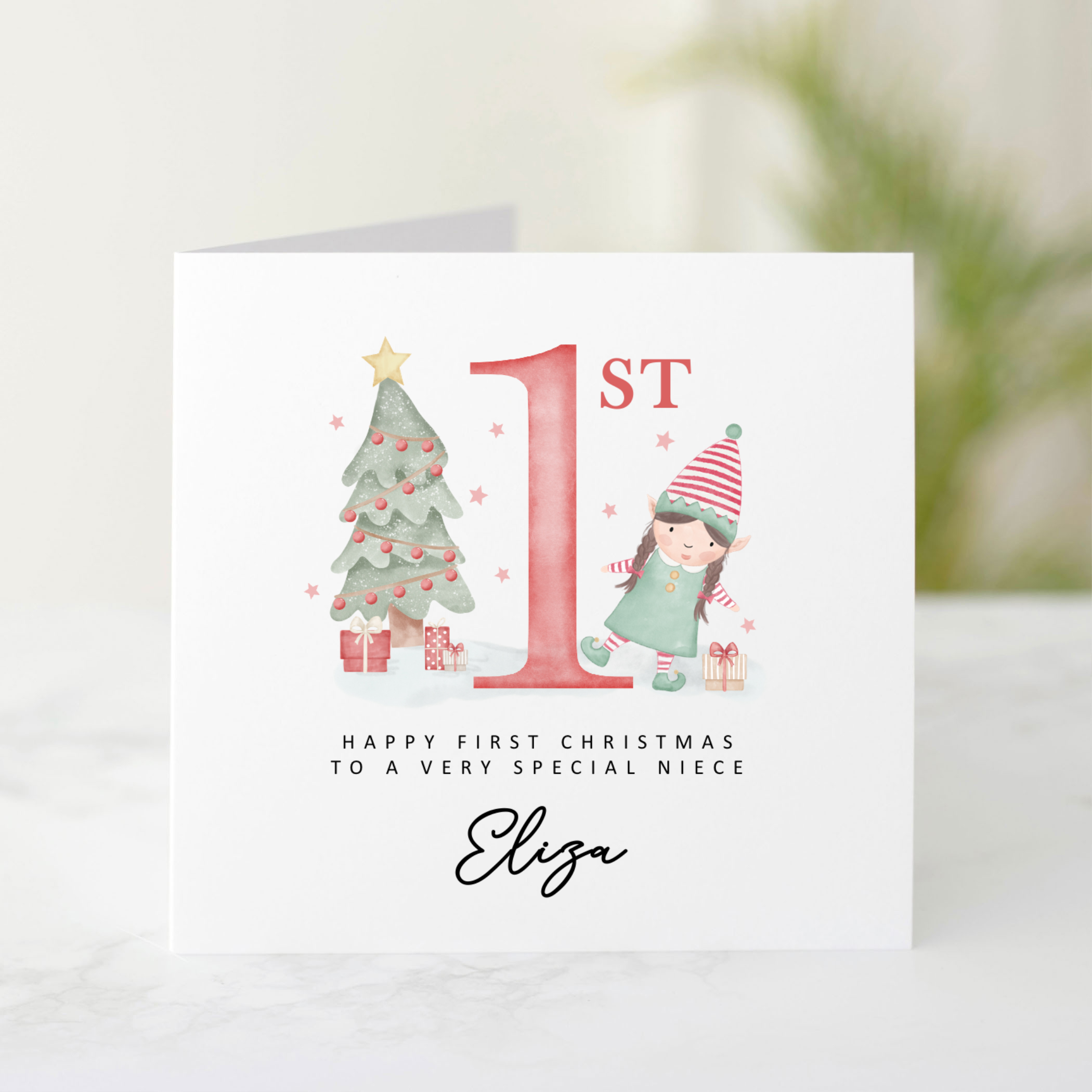 Personalised Niece 1st Christmas Card - Red One