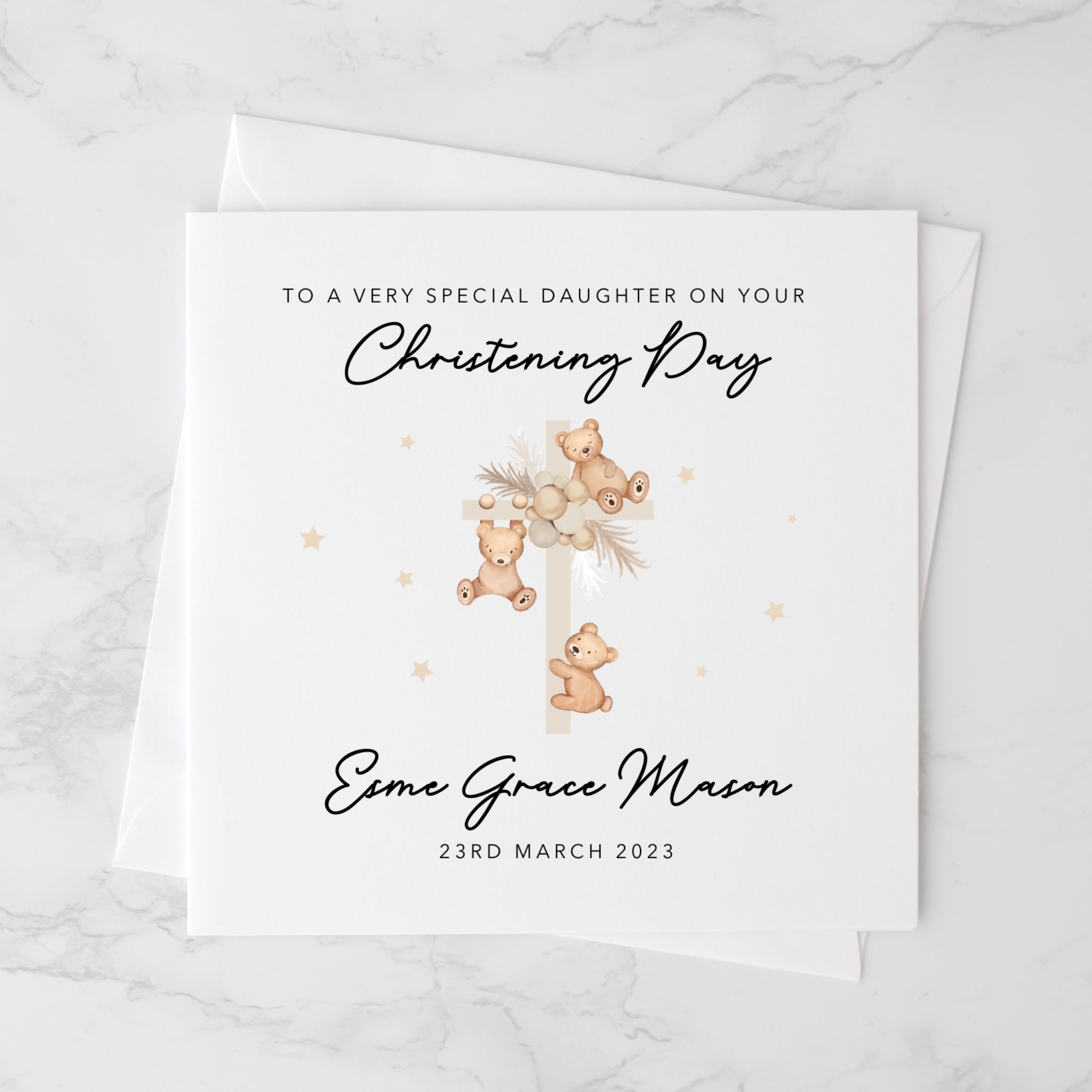 Personalised Daughter Christening Card - Bears