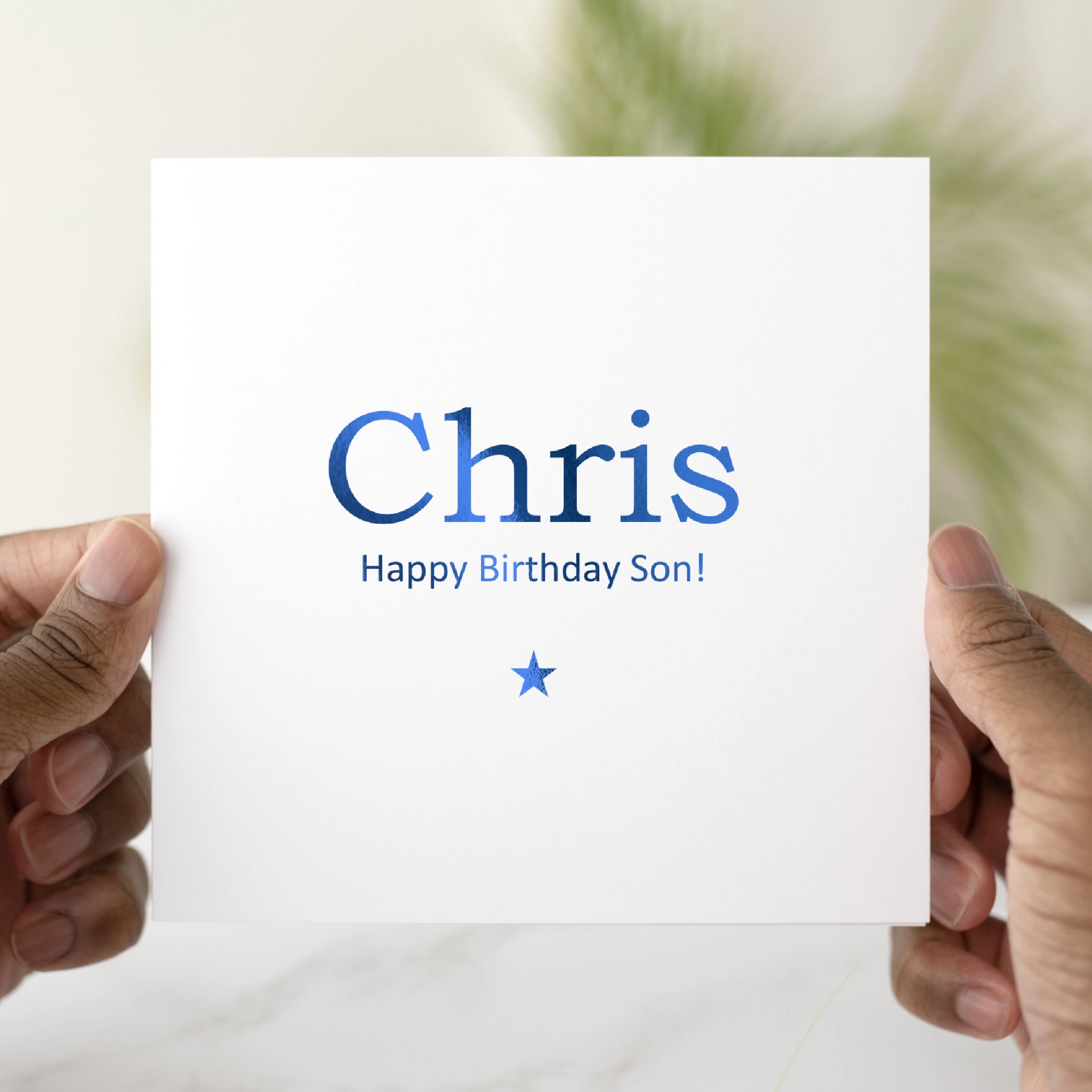 Personalised Name Son Birthday Card - Blue Foil