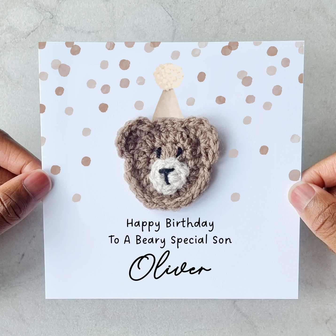 Personalised Son Birthday Card - Crochet Bear