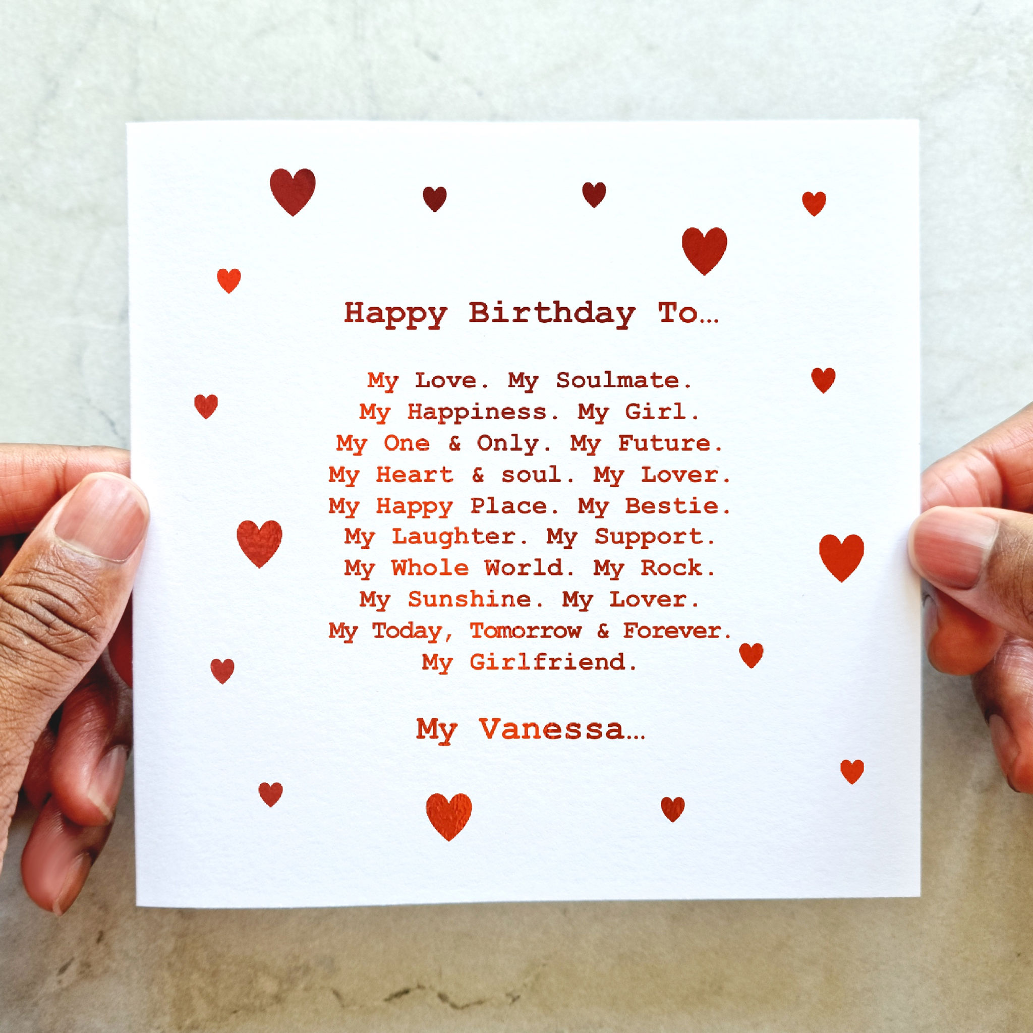 Personalised Girlfriend Birthday Card - Red Foil