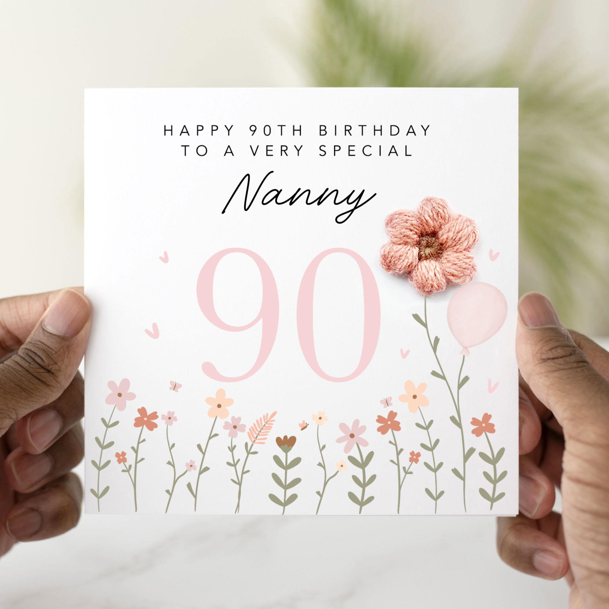 Nanny 90th Birthday Card - Crochet Flower