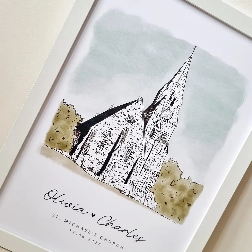 Thumbnail: Personalised Wedding Venue Illustration - Custom Church Or Venue Portrait Print