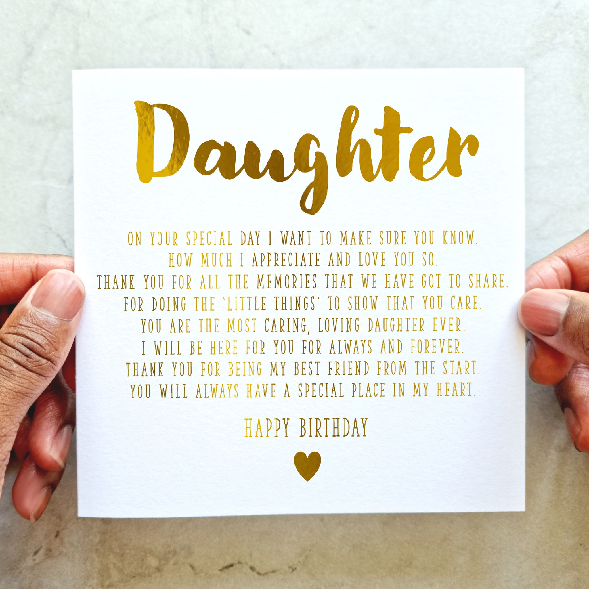 Verse Daughter Birthday Card - Gold Foil
