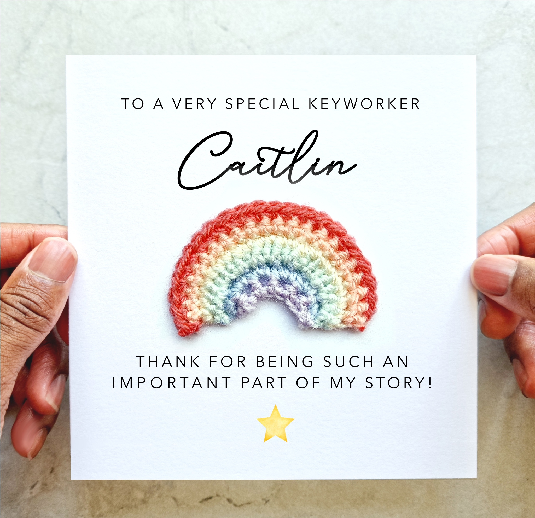 Personalised Keyworker Thank You Card - Crochet Rainbow