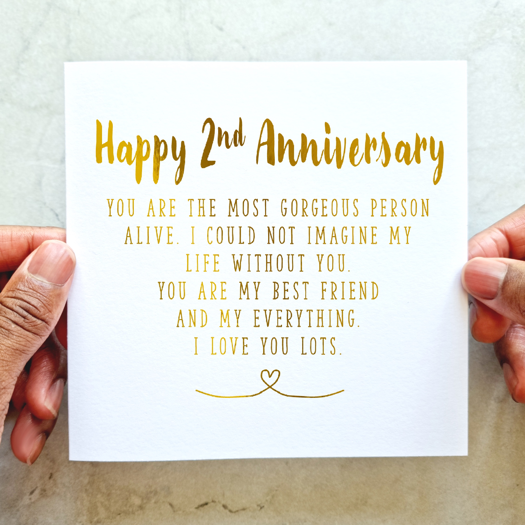 2nd Anniversary Card - Happy 2nd - Gold Foil