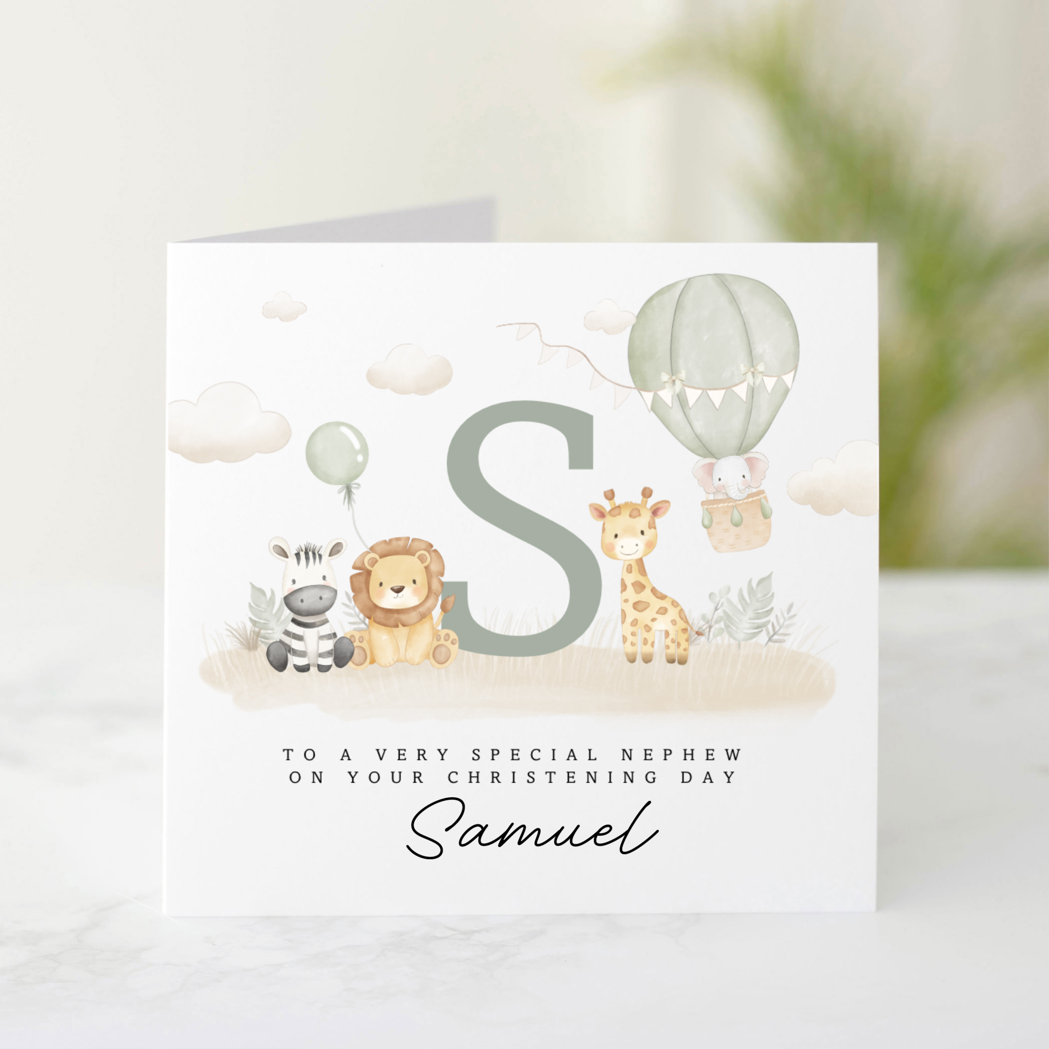 Personalised Nephew Christening Card - Safari