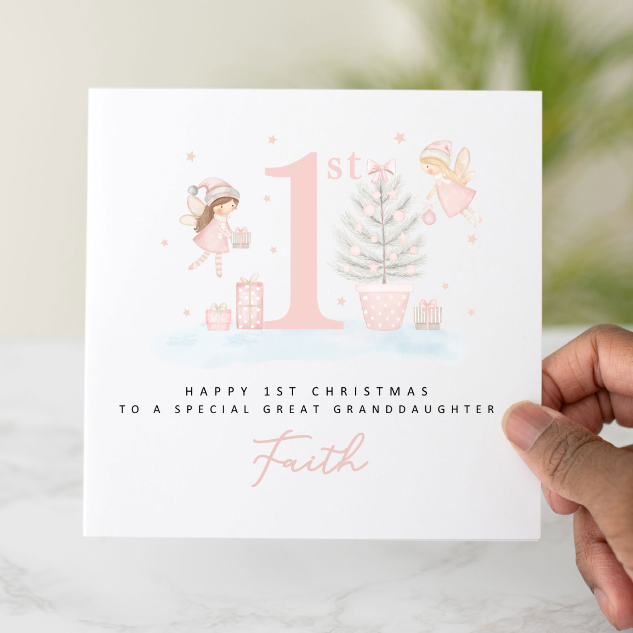 Personalised Great Granddaughter 1st Christmas Card - Fairies