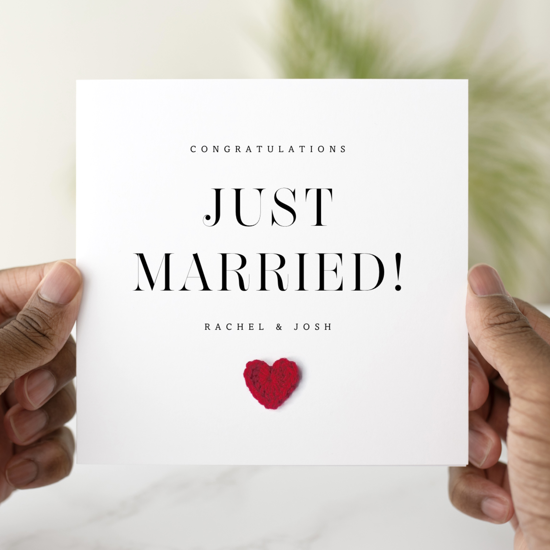 Personalised Just Married Wedding Day Card - Crochet Heart
