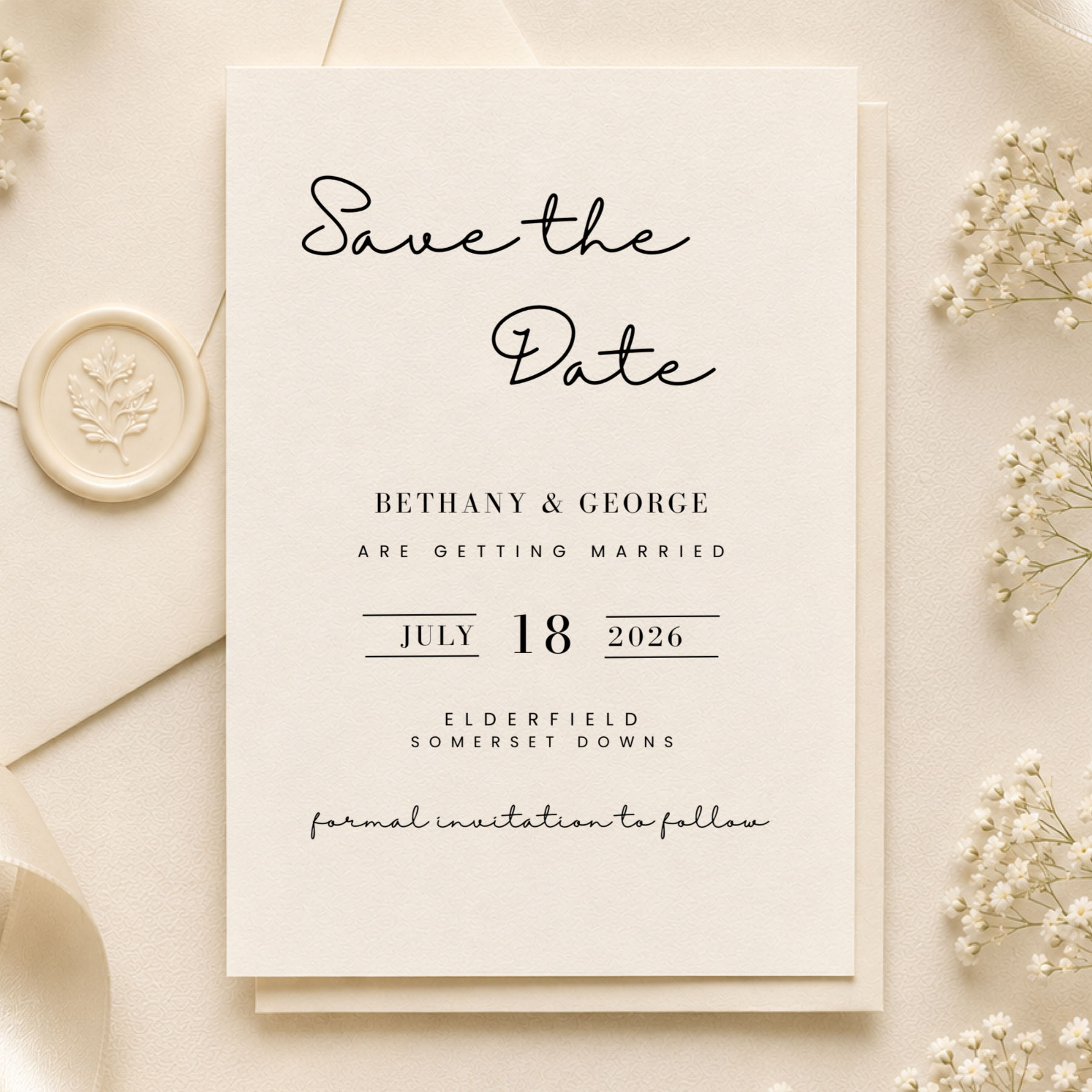 Calligraphy Wedding Save the Date Template – Instant Download